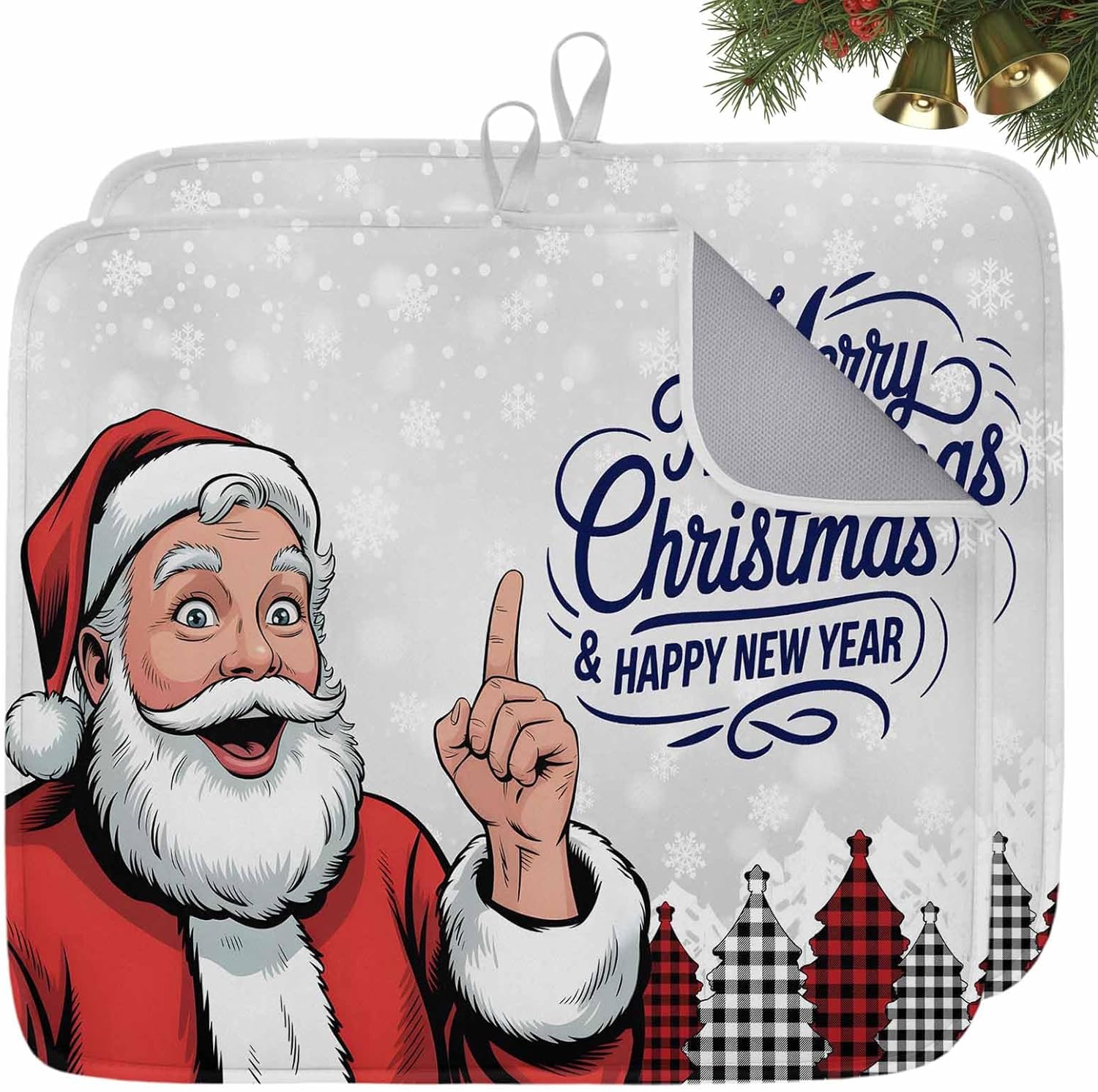 Merry Christmas Happy New Year Dish Drying Mats for Kitchen Counter,Absorbent Microfiber Dish Drainer Rack Mat Santa Claus Drying Pad for Sinks,Utensils,Countertops,18x24in
