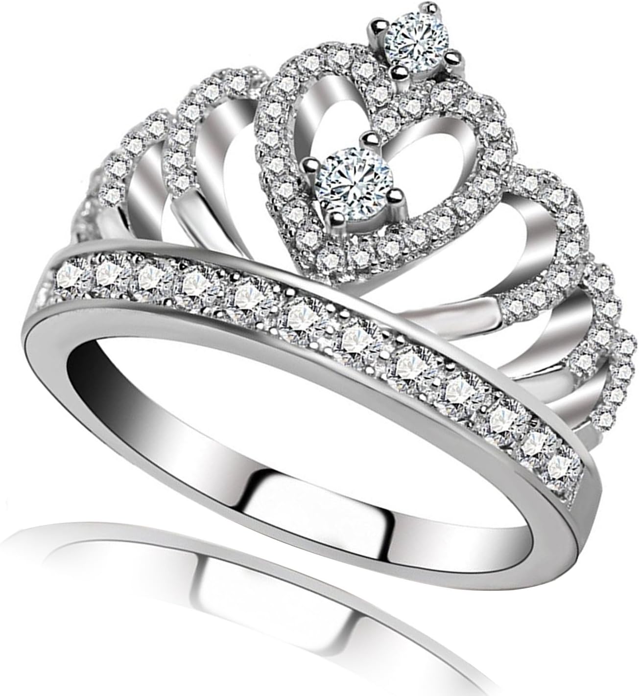 Princess Queen Crown Rings for Women Eternity Heart-Shaped Promise Ring Zircon Jewelry