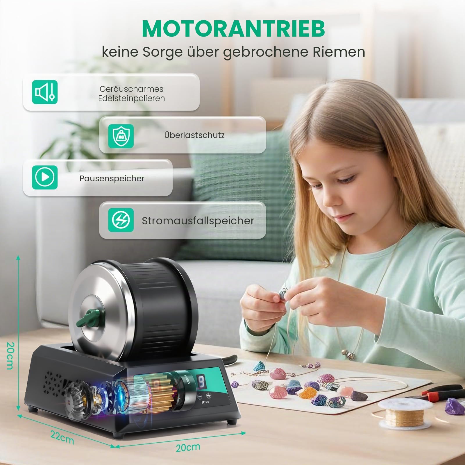 Huanyu Rock Tumbler Steintrommel, 1,8 kg maximale Belastung mit 9-Gang-Motor, 9-Tage-Timer Steinschleifmaschine mit komplettem Zubehörset für Edelsteine Erwachsene Steinesammler