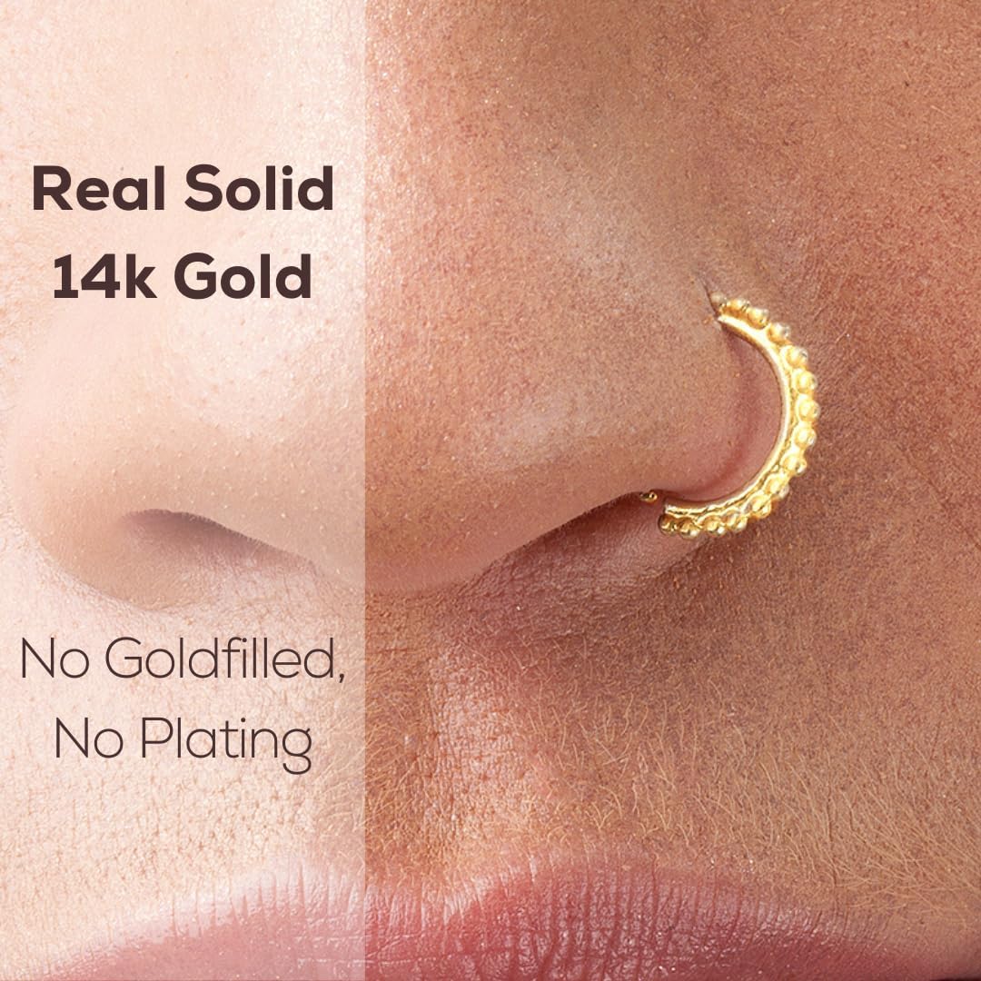 14k Gold Nose Ring – 22g 20g 18g Nose Hoop – Indian Nose Ring Jewelry – Tribal Inspired Gold Hoop – Bridal Wedding Nose Jewelry