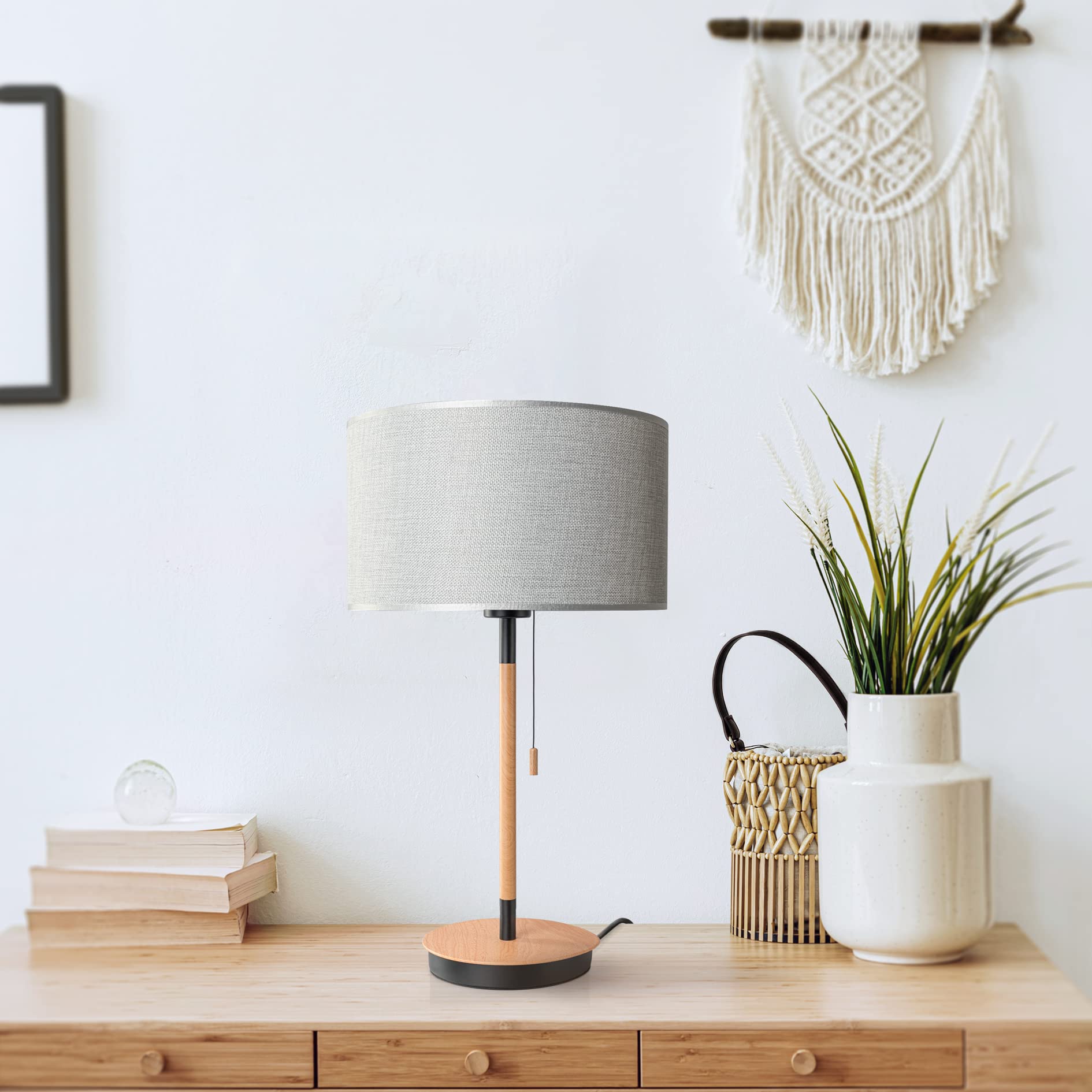 Paco Home Tischlampe Schlafzimmer Stoffschirmlampe Nachttischlampe Textil Schirm E27 Nachttisch Leselampe Skandi Büro Einfarbig Mit Stecker Mit Stecker