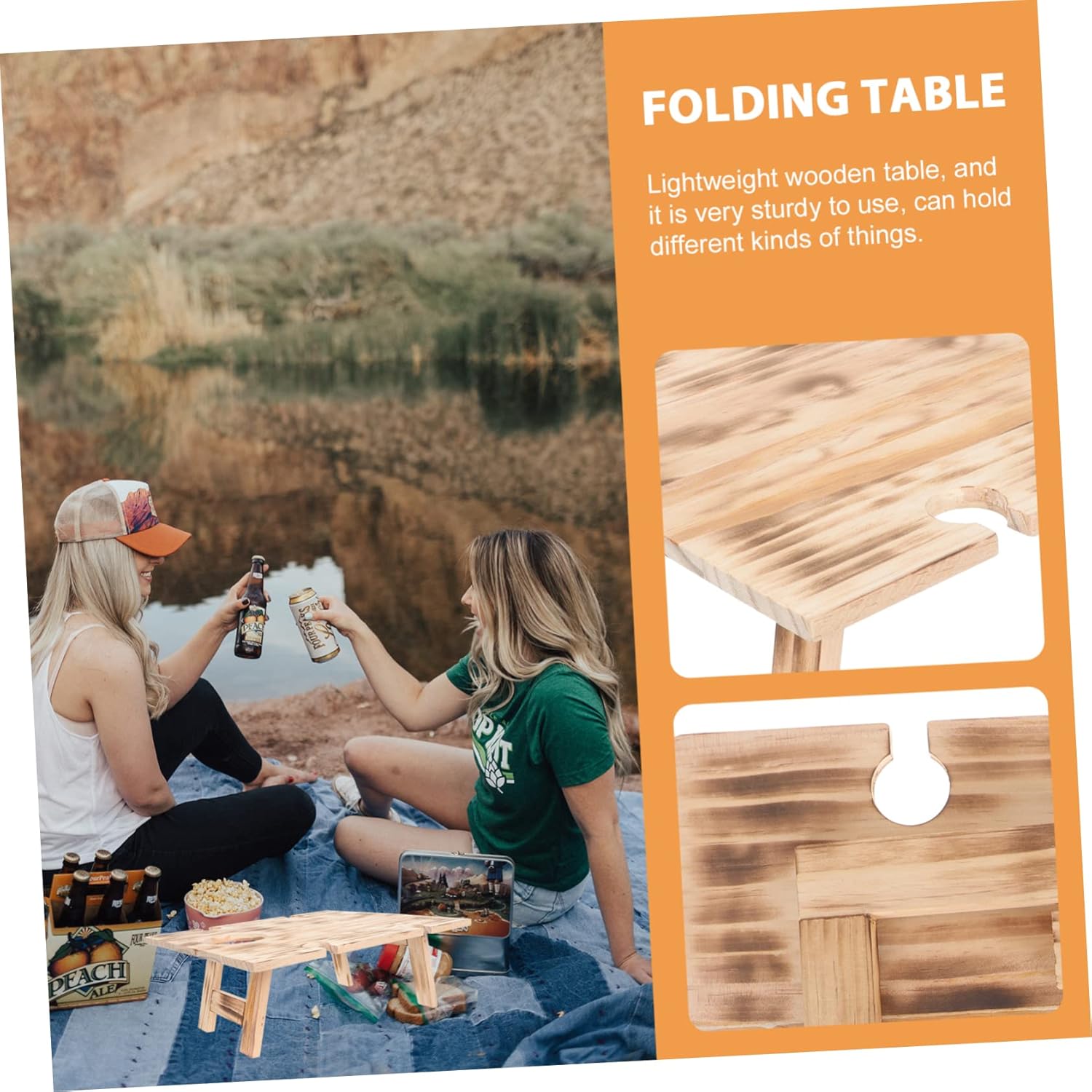 Easy Storage Folding Camping Table Wooden Picnic Table Tray Portable Food Serving