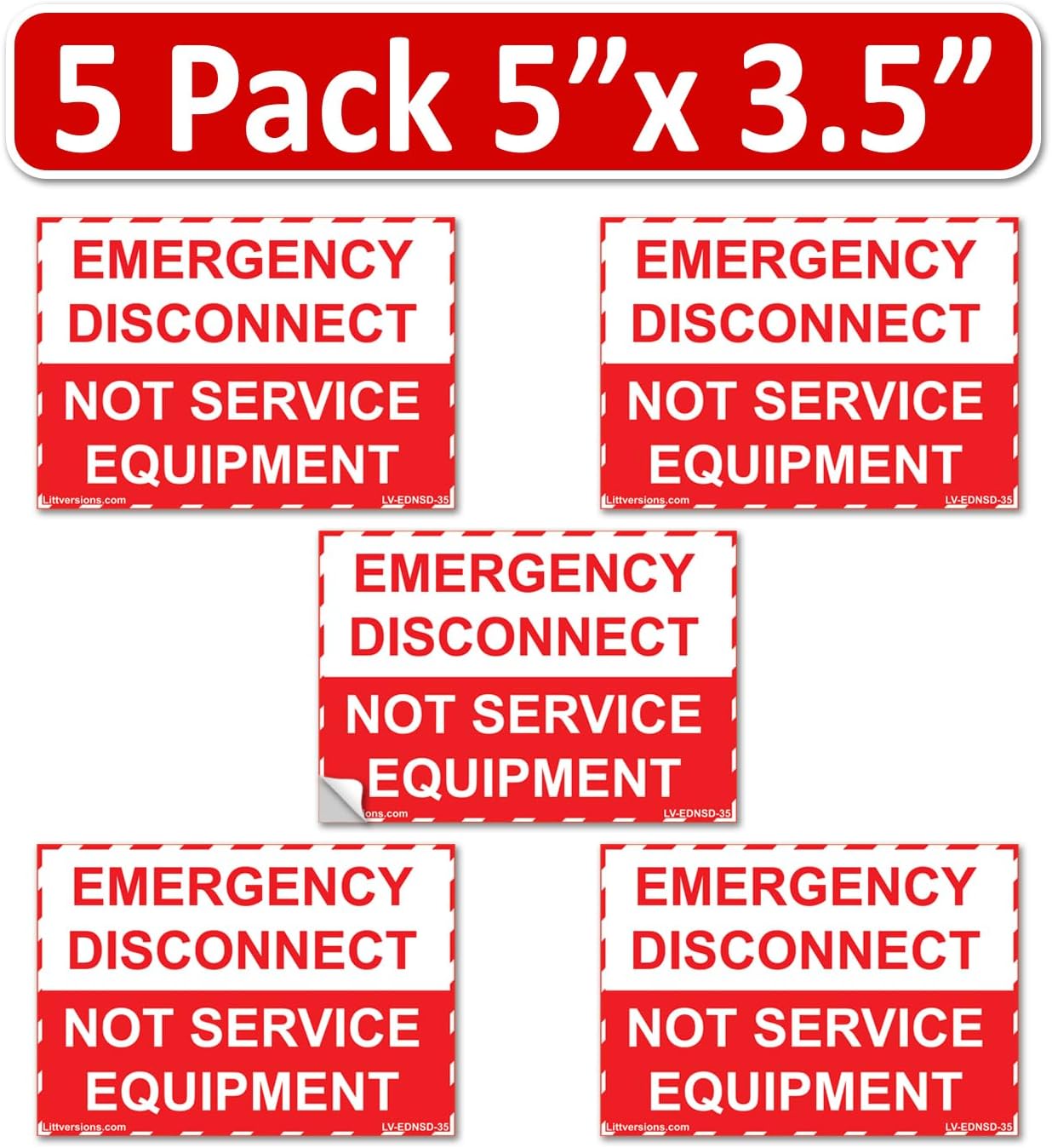 5"x 3.5" NEC Compliant Emergency Disconnect NOT Service Equipment Outdoor Laminated Labels Sticker Electrical Panel Danger Heavy Duty Vinyl Waterproof Ultra Durable