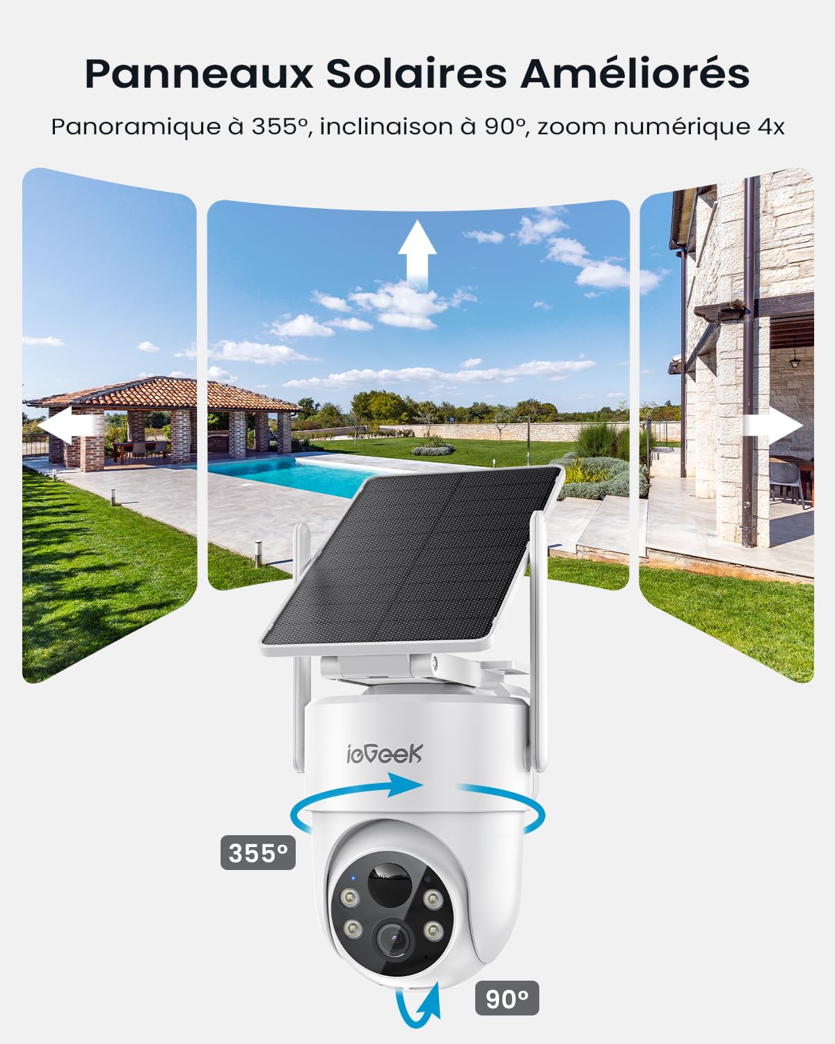 ieGeek 2K/3MP Überwachungskamera Aussen Solar: Kamera mit Akku, 2.4GHz WLAN | 360° PTZ Kamera Überwachung Aussen, Einfache Installation, PIR Bewegungsmelder, Farb-Nachtsicht, 2-Wege-Audio, IP65, S5