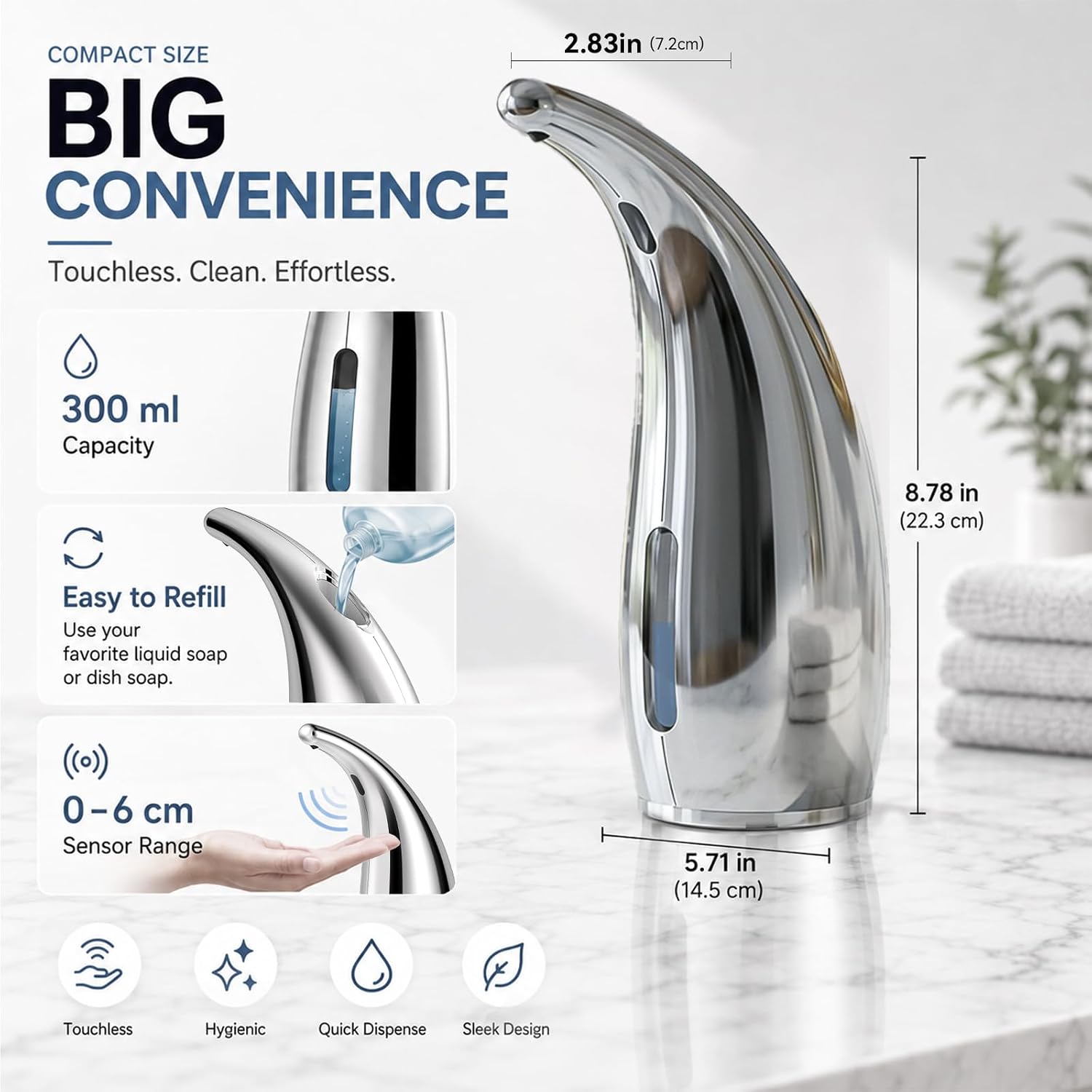 Automatic Liquid Soap Dispenser, 4-Level,10oz Touchless