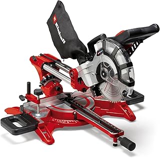 Einhell Scie à onglet radiale TC-SM 2131/1 Dual (max. 1 800 W, 4 900 tour/min, système de glissière intégré, butée de pièce, dispositif de serrage, avec lame aux carbures de tungstène et laser)