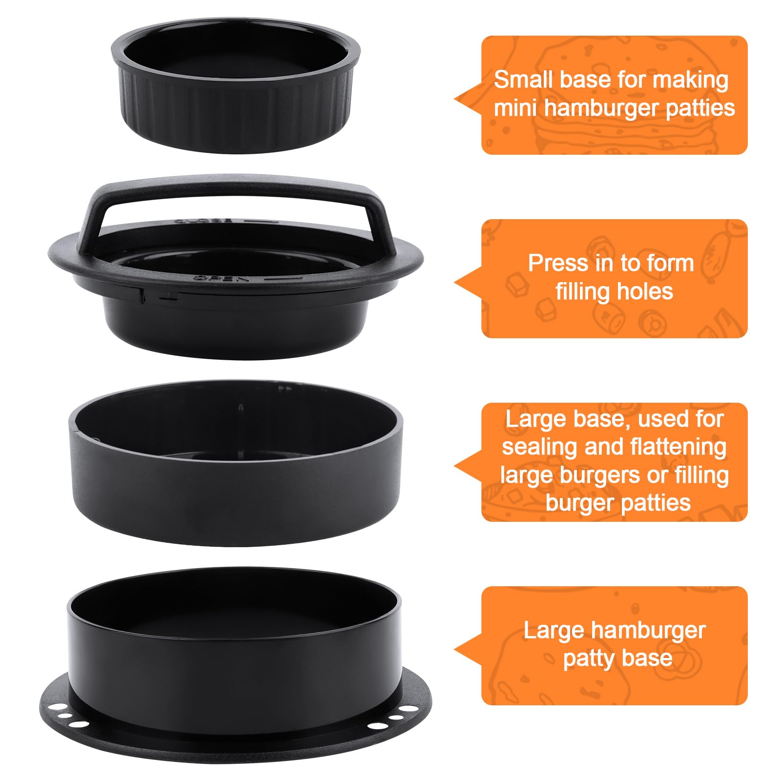 RISVOWO 3 en 1 Presse à Hamburger, Moule Steak Haché avec 100 Paper, Antiadhésive Presse à Burger Smash Burger pour Délicieux Hamburgers, Galettes, Cheeseburgers