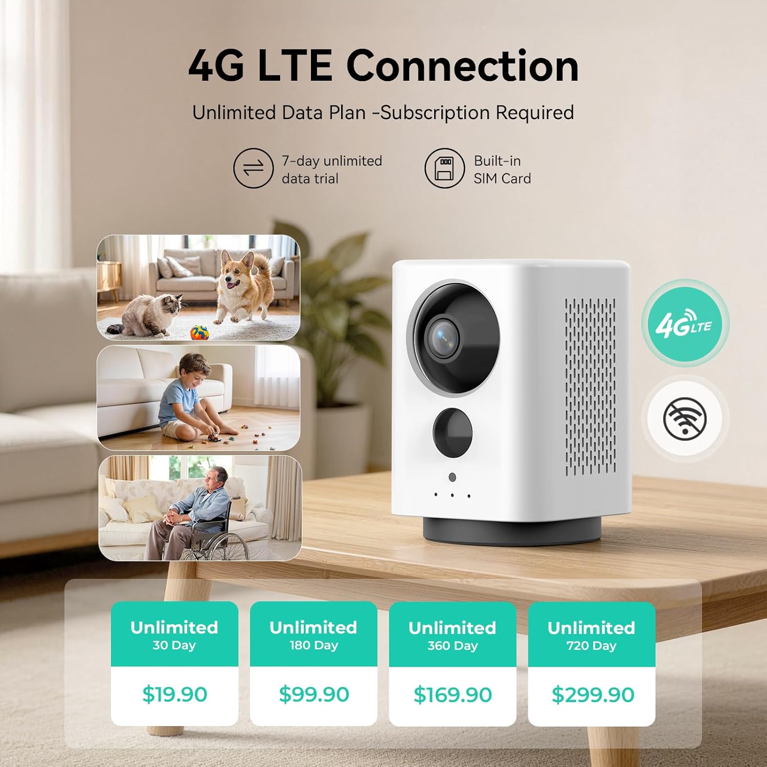 LIWAN 4G LTE Cellular Security Camera Indoor Wireless, No WiFi Security Camera for Home/Baby/Pet/Elderly, 7800mAh Rechargeable Battery Powered, 2K 360° PTZ, AI Human Detection, Built-in SIM Card 3 71 rbgx e7L. AC SL1500