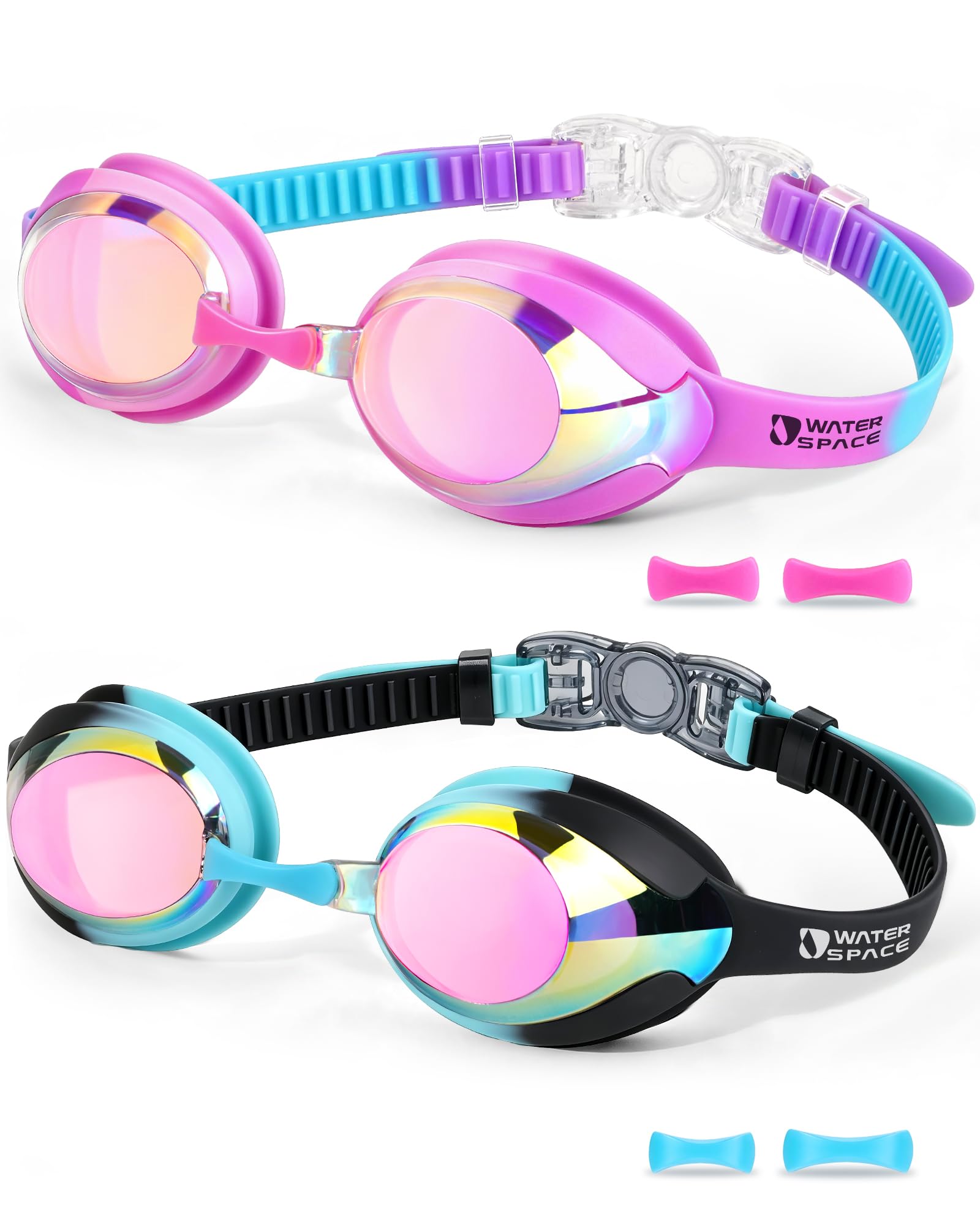 Water Space Kids Swim Goggles for Kids 3-12, Girls Boys Kids Goggles, No Leaking Swimming Goggles Clear Vision Anti Fog UV Protection Childrens Goggle