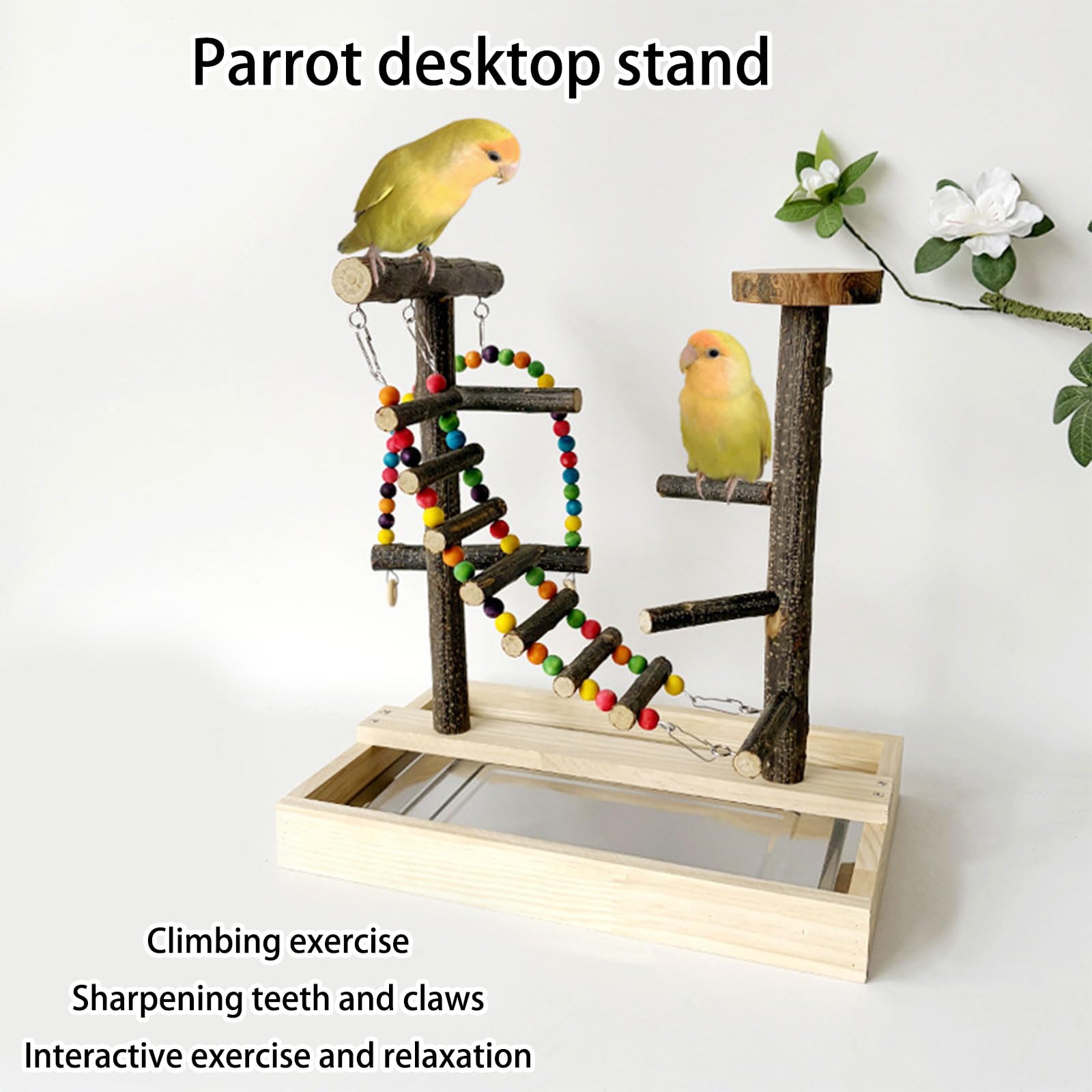 Vogelsitzstangen aus Naturholz, Spielzeug, Bunte Perlen, Kletterleiter und Schaukelspielzeug für Sittiche, Nymphensittiche, mehrfarbige hängende Kletterleiter aus Holz