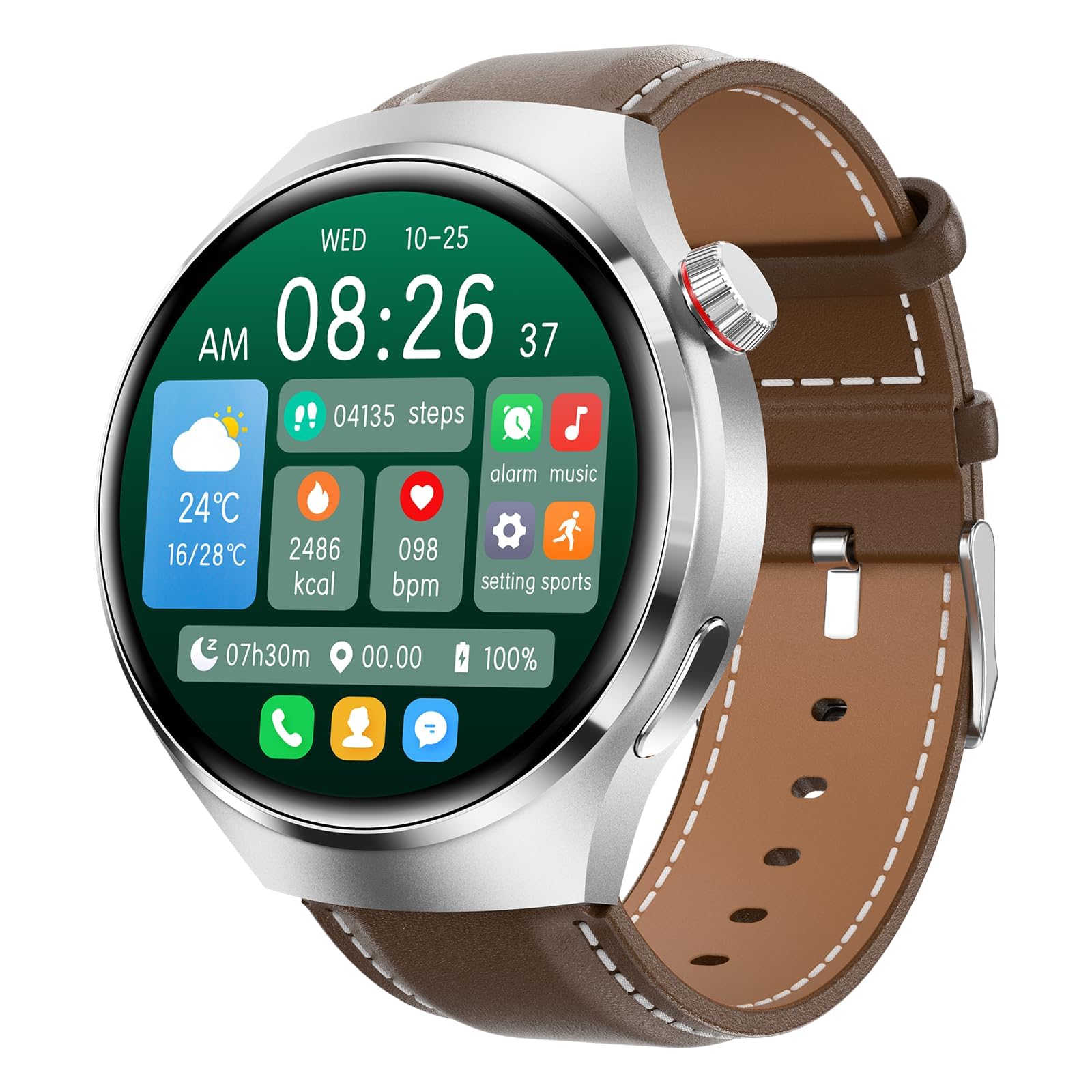 NALACAL Smart Watches, With Bluetooth Call(Answer/Dial Calls), Sleep Monitor, Fit for iPhone/Android Phone, IP68 Waterproof(Metallic Silver) Heart Rate/Sleep Monitor