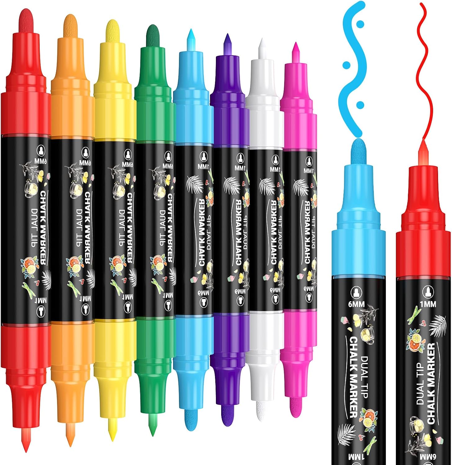 APOGO Dual Tip Liquid Chalk Markers, 8 Colors Chalk Pens with 6mm Bullet & 1mm Fine Tip, Erasable Chalkboard Markers for Glass, Window, Acrylic Calendar, Whiteboard, Sealed Chalkboard, Sign and Labels