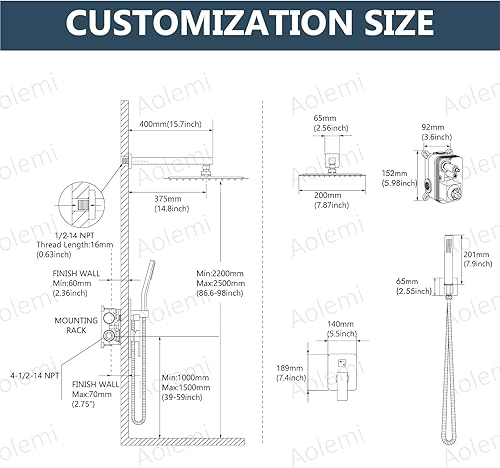 Miniatura 44 de Aolemi Sistema de ducha tipo lluvia de 12 pulgadas, cabezal de ducha cepillado Nikcel Combo Set con ducha de mano válvula de montaje en pared grifo