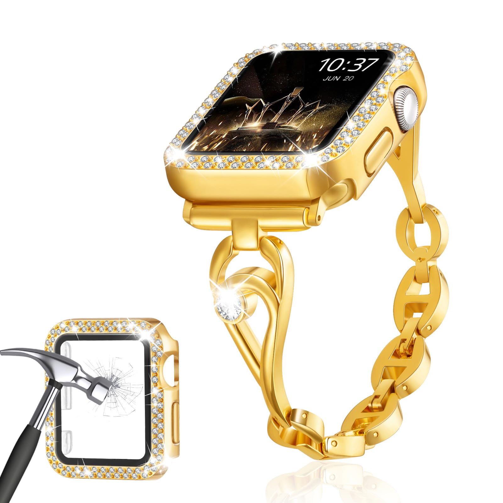 KATIMAR Slim Dressy Band and Case Compatible with Apple Watch Band 40mm 41mm 42mm 44mm 45mm, Women Bling Apple Watch Screen Protector Case & Thin