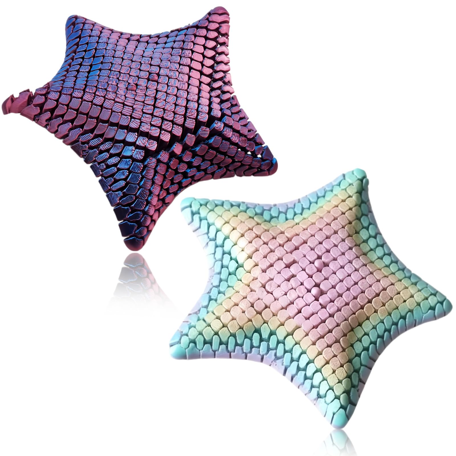 2 Pcs 3D Star Fidget Toy, 3D Printed Fidget Toys Cute Fidgets Starfish, Fidgets Star Printed Toys Suitable for Men and Women to Relieve Stress (Blue Violet and Random Rainbow Colors)