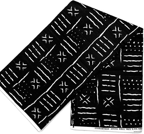 NasikaWax Truly African Tela de barro africana 100% algodón, estampado Bogolan, negro, 1 yarda, 43 pulgadas de ancho, perfecto para manualidades y