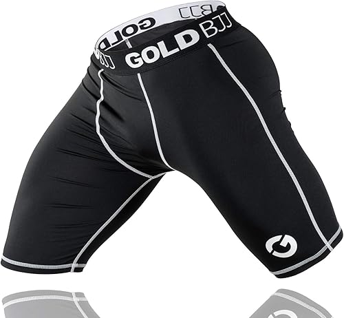 Gold BJJ Pantalones cortos de compresión Jiu Jitsu - Capa base para agarre Gi y No-Gi - Short de artes marciales