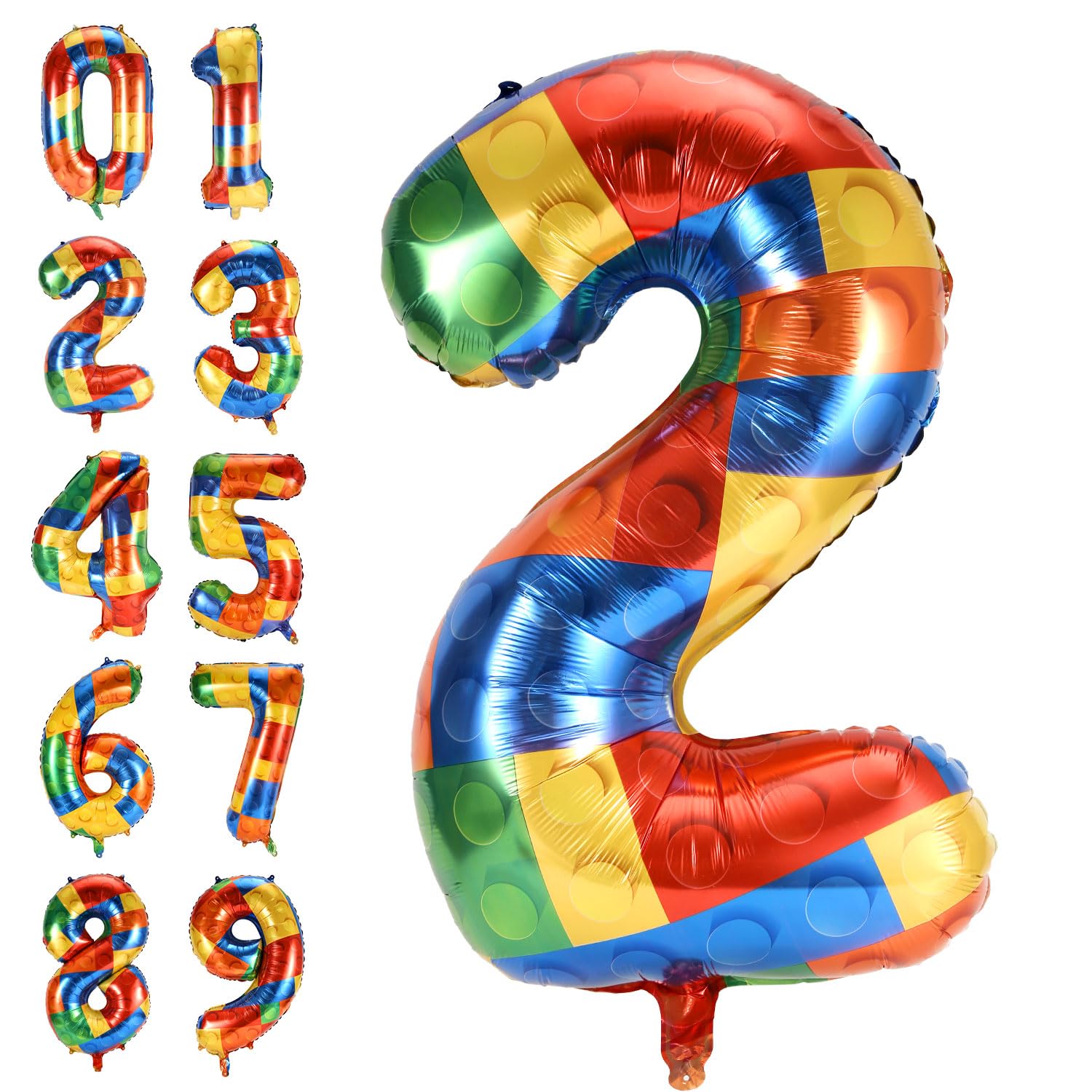 Palloncino Numero Per Costruzioni 81 Cm - Mylar Con Elio Per Feste A Tema Bambini E Compleanni - Design Blocchi Colorati 3D