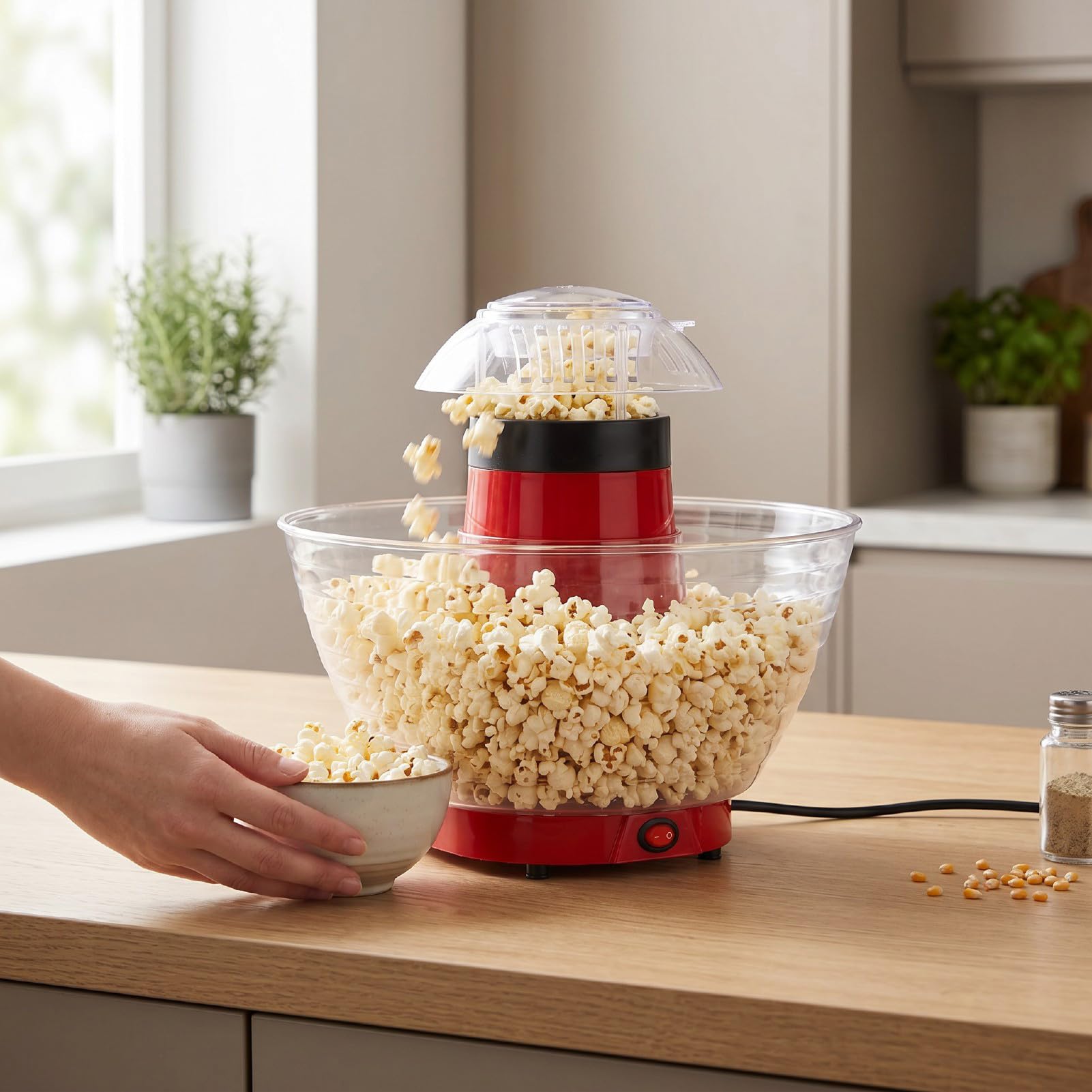 Qcwwy Automatyczna Maszyna do Popcornu z misą | Podwójna warstwa szybkiego ogrzewania, prosta obsługa przyciskiem, łatwe do czyszczenia, kompaktowy rozmiar, na imprezę