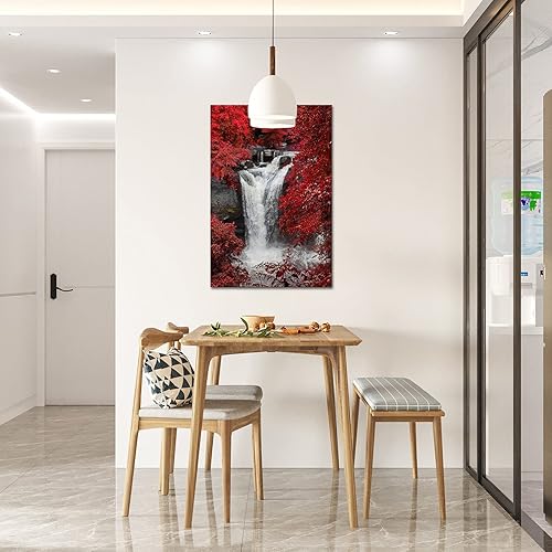 Miniatura 4 de iKNOW FOTO Lienzo decorativo de cascada roja para pared, impresiones decorativas verticales, paisaje forestal, imagen para sala de estar, cocina,