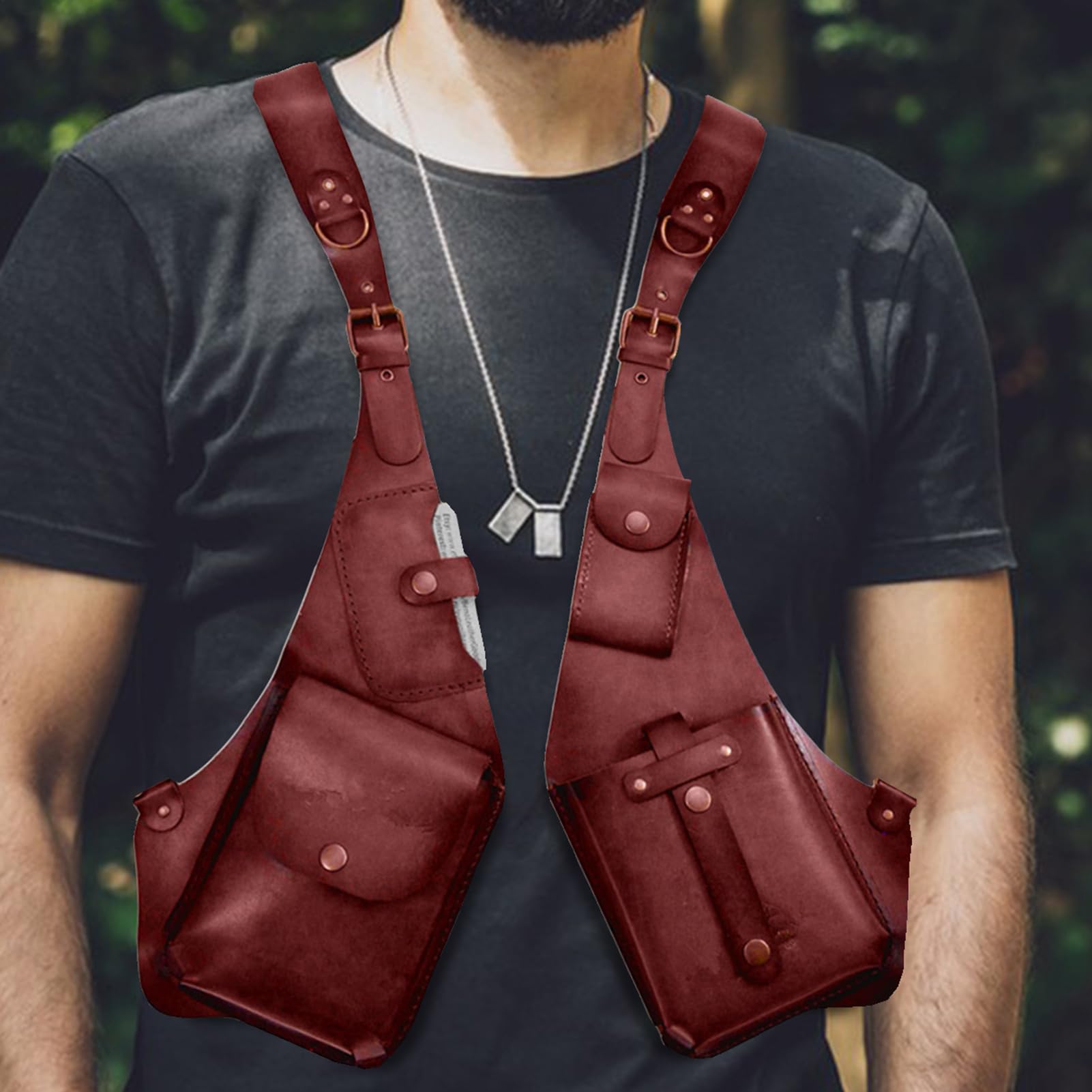 Riñonera Axilar Cartera Steampunk De Cuero PU | De Seguridad Para Móvil Cosplayers Actuaciones Viajeros Trabajo Camping Senderismo Carnaval Eventos Temáticos Obras