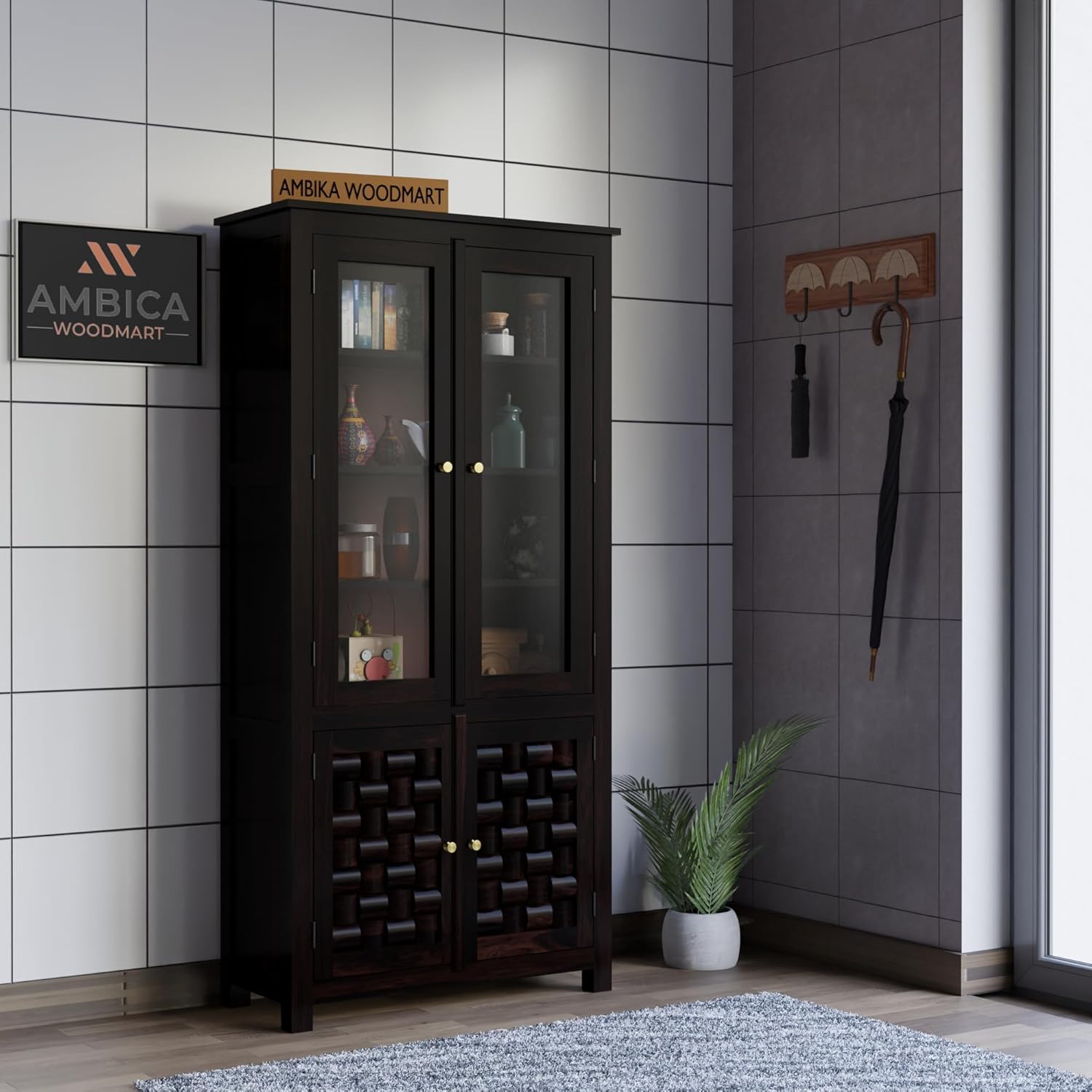 AMBICA WOODMART Solid Sheesham Wood Almirah/Wardrobe/Cabinet/Cupboard/Bookshelf with 4 Doors for Bedroom Pre-Assembled | Finish (Dark Walnut 1)-image-39