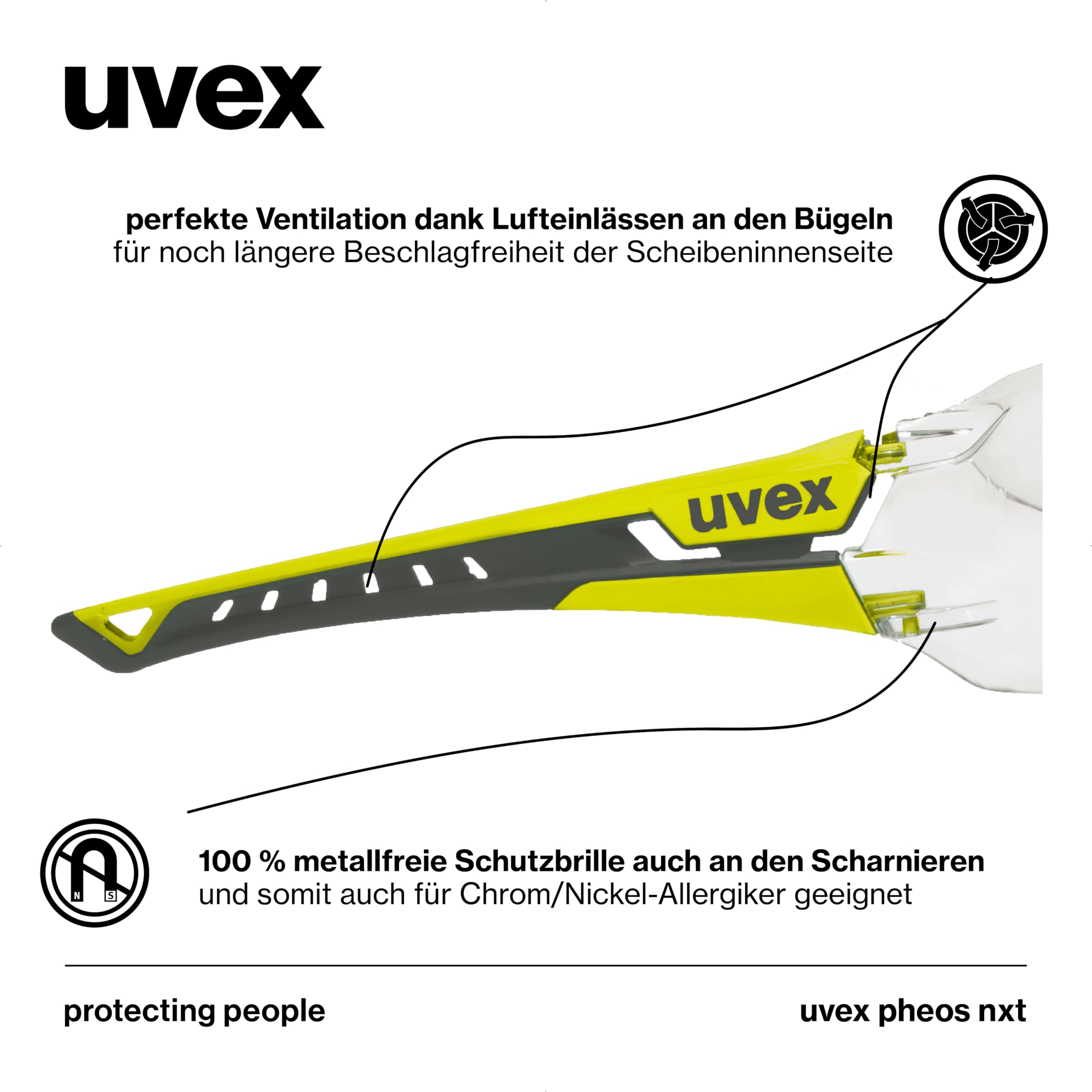 Uvex pheos nxt Lunettes de protection de qualité supérieure - Intérieur anti-buée - Extérieur extrêmement résistant aux rayures et aux produits chimiques