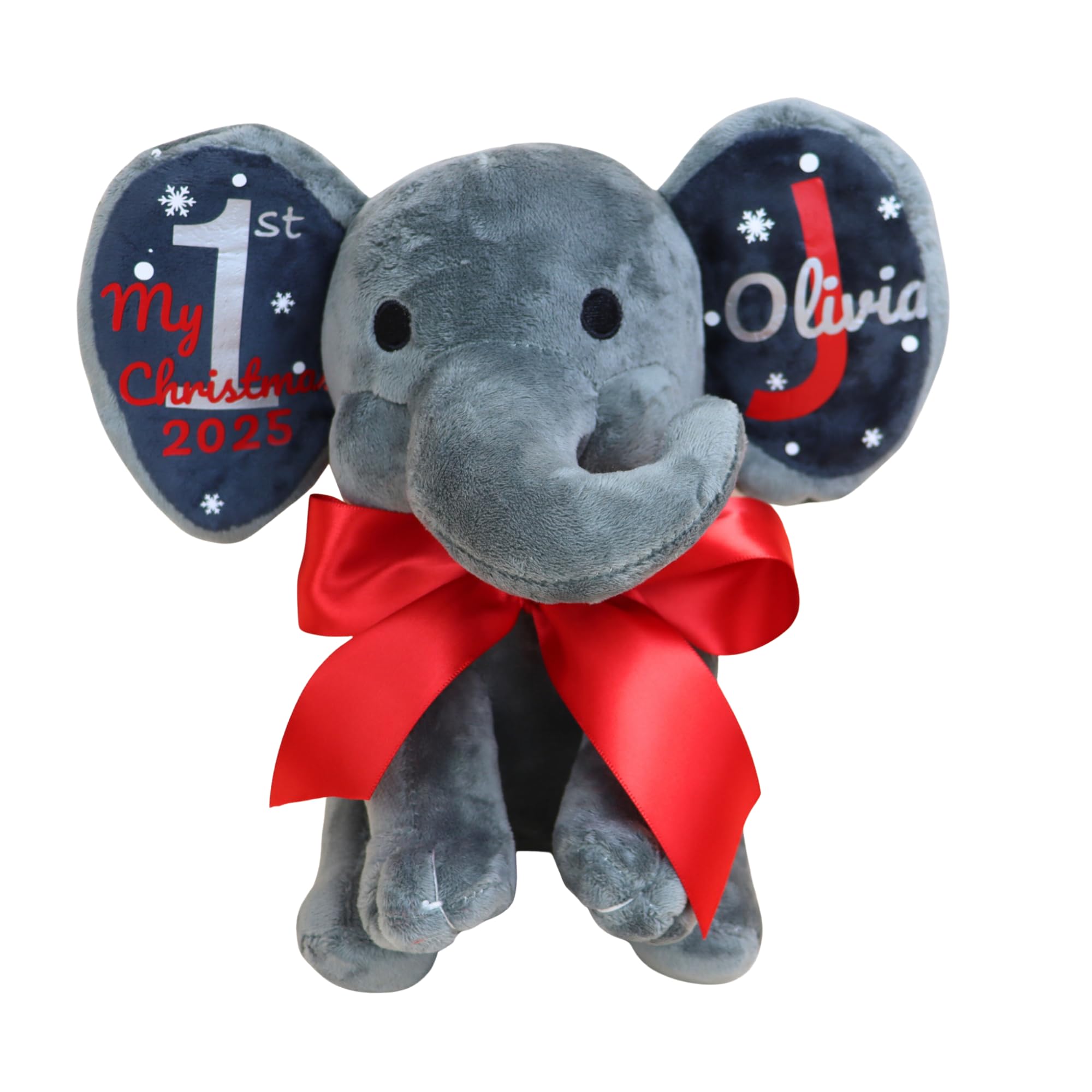 Baby's First Personalized 1st Christmas Keepsake - Personalized Stuffed Elephant Plush Toy 9.8"