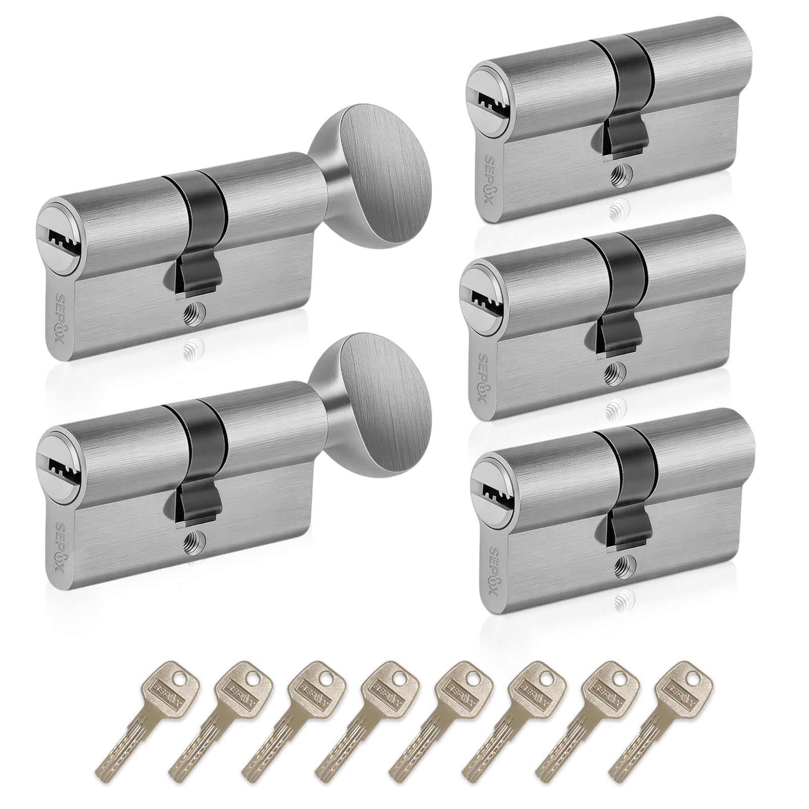 SEPOX Euro Cylinders Lock Set 3 Double + 2 Thumb-Turn Cylinders (Keyed Alike), 70mm(35/35),High Security 6 Pin, Alloy Casing Brass core Anti-Drill Anti-Pick Door Barrel for Home,Office