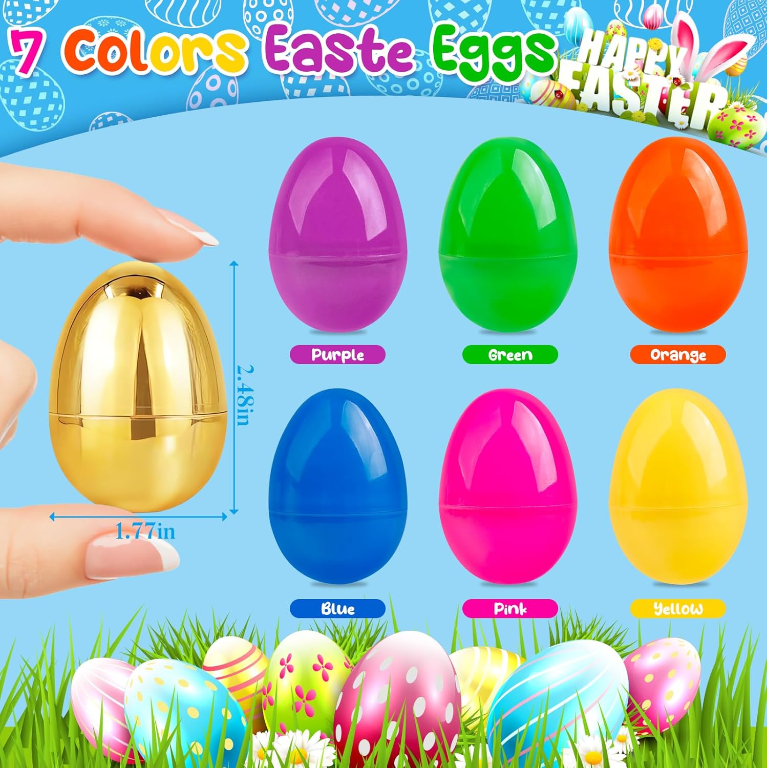 300 PCS 2.4 Inch Plastic Easter Eggs Bulk Include Surprise Golden Eggs, Colorful Fillable Empty Eggs for Easter Basket Stuffers Fillers Easter Hunt Filling Party Favors Classroom Prize Supplies