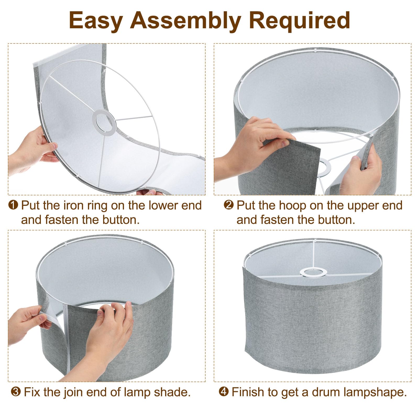 YOKIVE 2Set Drum Lamp Shades for Table Lamps 13"x13"x10" Linen Lampshade Easy Assembly Lamp Shade with E26/E14/Spider Fitter Adapters for Floor Lamps Bedside Lamps White 2 - Image 4