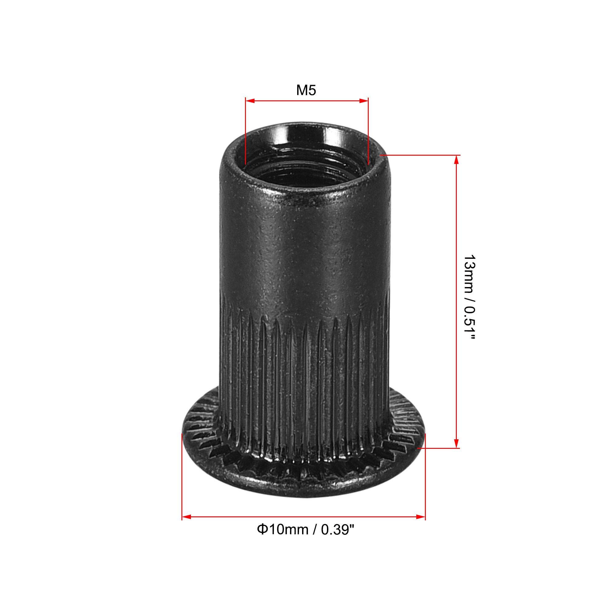 Uxcell Rivet Nuts Carbon Steel Knurled Flat Head Insert Nut Fastener Black M5 80 Pcs