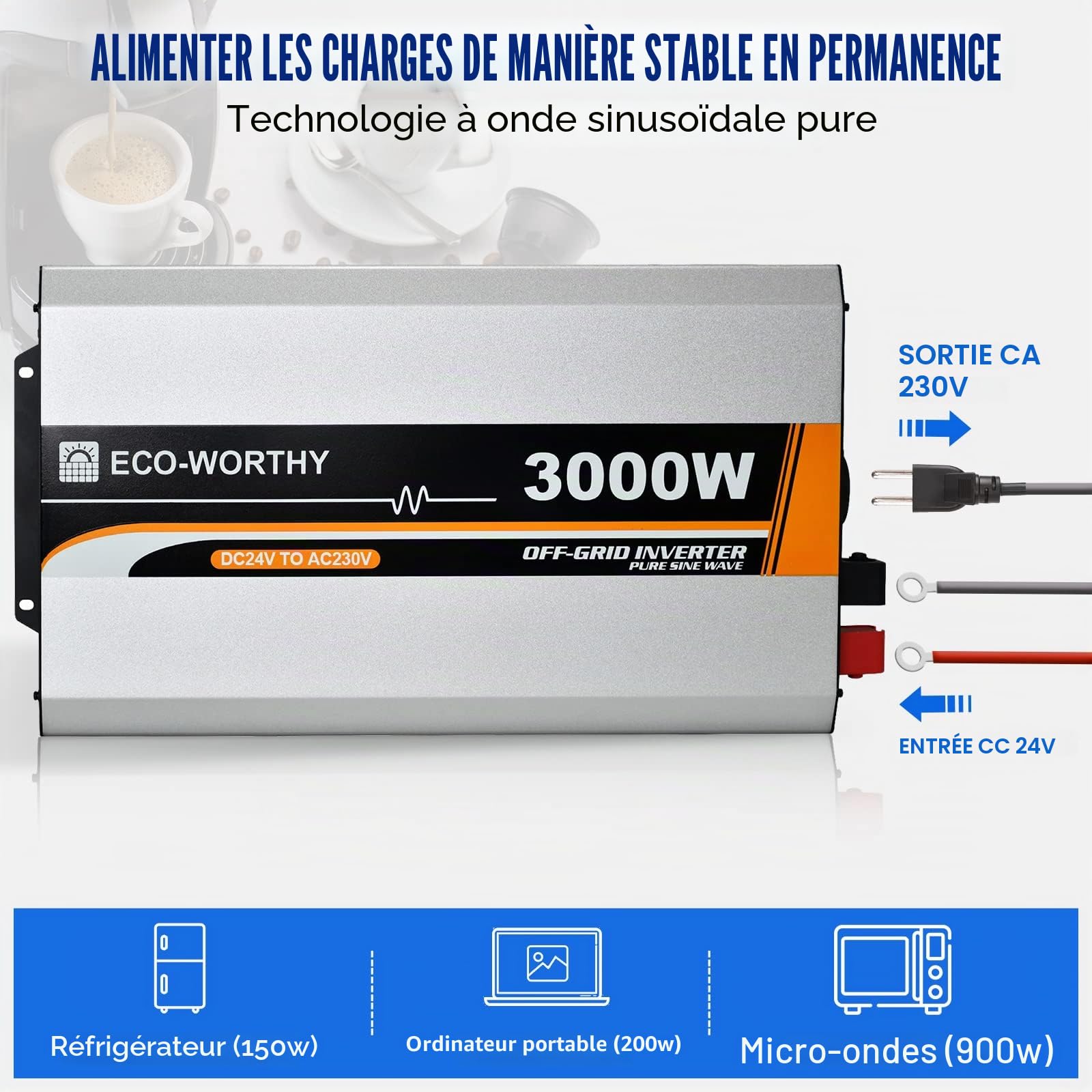 ECO-WORTHY 3000W 24V Solar Inverseur Onduleur hors réseau Protection contre les surtensions de 6 kw pour Système Solaire, rv, maison