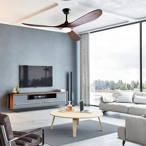 Miniatura 9 de Ventilador de techo grande de 60 pulgadas con luz y control remoto, ventilador de techo de perfil bajo para exteriores, para patios, dormitorios,