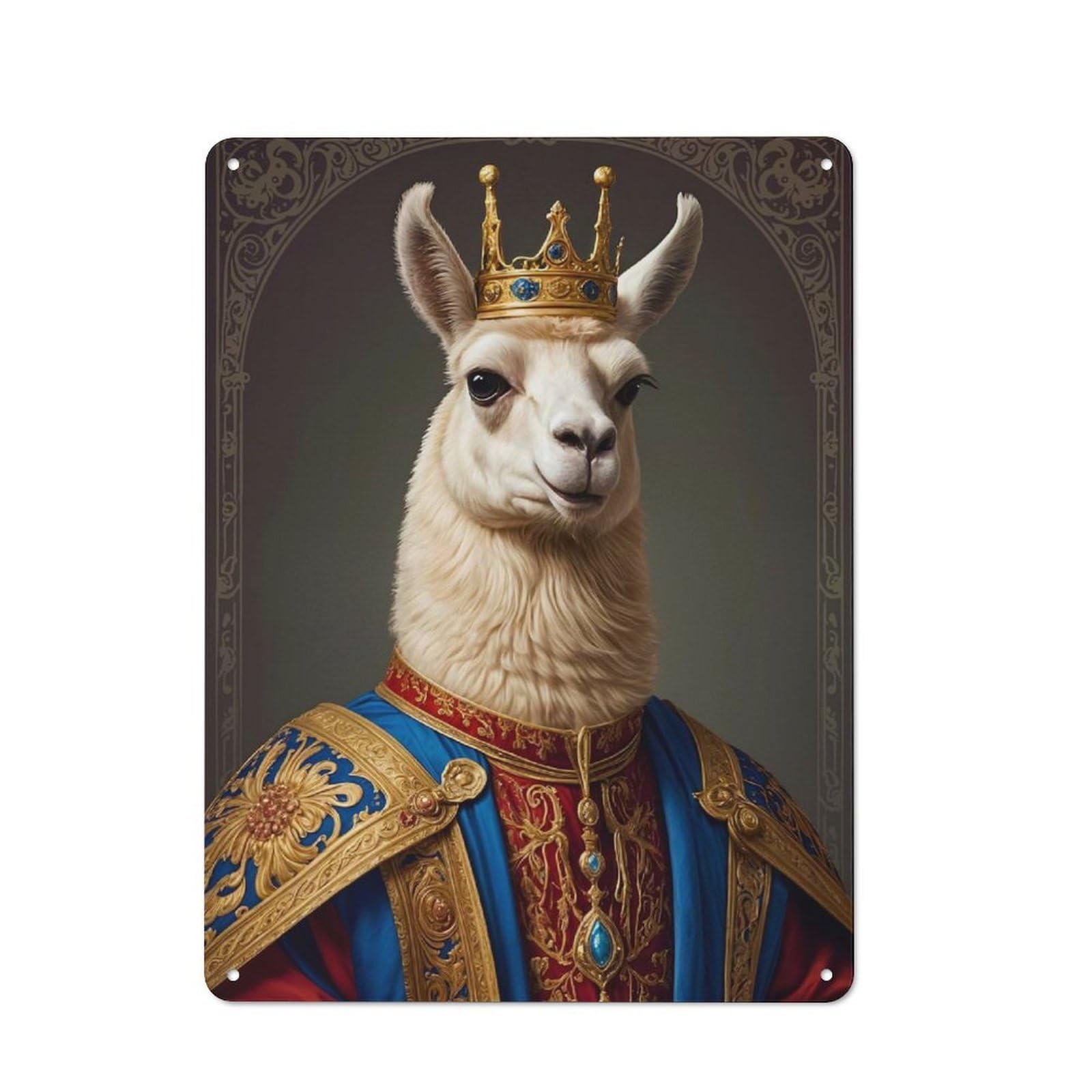 Junmoney Llama King Tin Wall Plaque 40X30cm With For Garage Wall, For Collectors Of Retro Metal Wall Decor