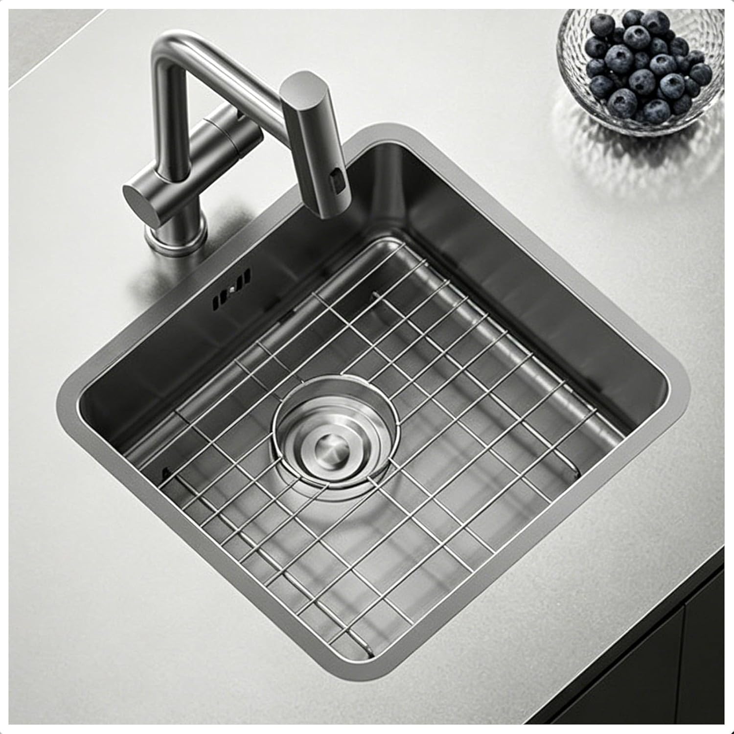 Stainless Steel Single Bowl Kitchen Sink With Bottom Grid Protector, Durable Bar Prep Sink With Drain Kit, Scratch Resistant Inset Sink For Small Kitchen, Apartment, RV And Utility Spaces(44x41cm)