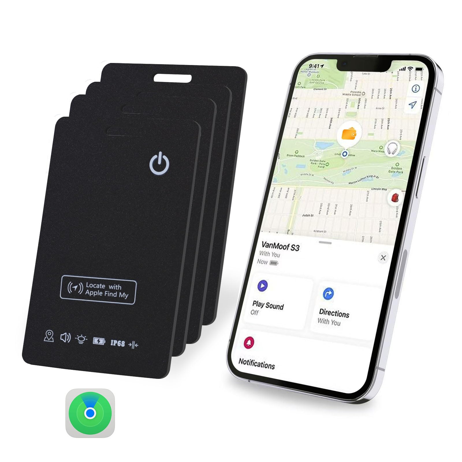 [Apple MFi Certified] LBPRT Airtag Card Rechargeable Wallet Tracker Thin 1.6mm 4 Pack, Smart Air Tag Work with Apple Find My (iOS Only, Android not Supported), Item Finder Locator for Luggage Suitcase