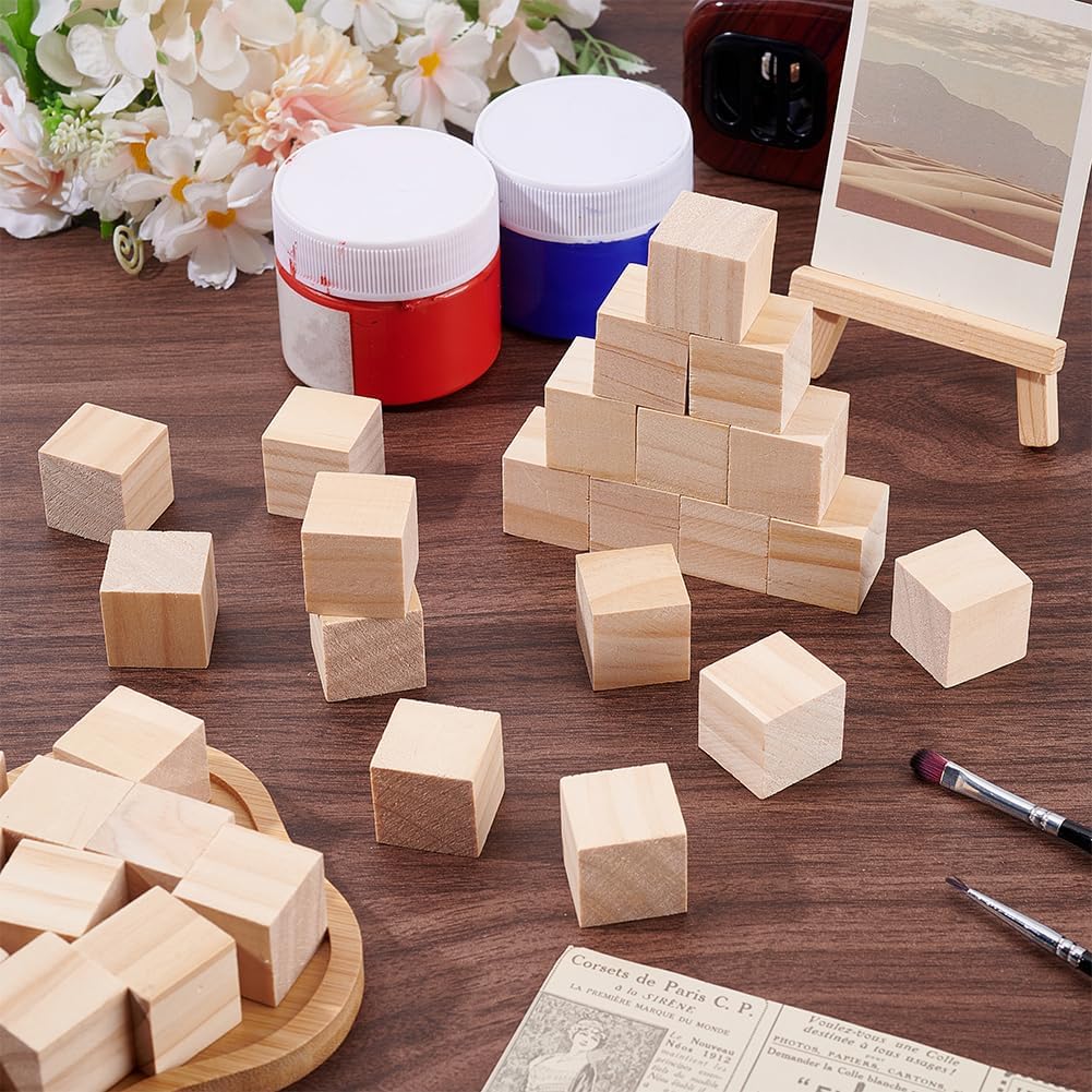 arricraft 350 Pcs 1 Inch Wooden Cubes, Natural Solid Unfinished Wood Blocks for Painting Decorating Craft Carving Shower Blocks to Decorate DIY Projects