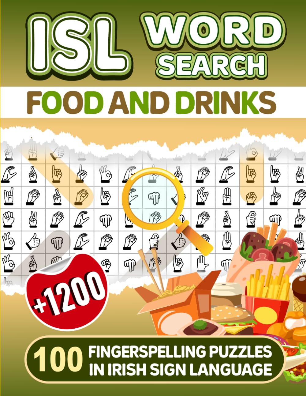 ISL Food and Drinks Word Search - 100 Fingerspelling Puzzles In Irish Sign Language (Vol.1)