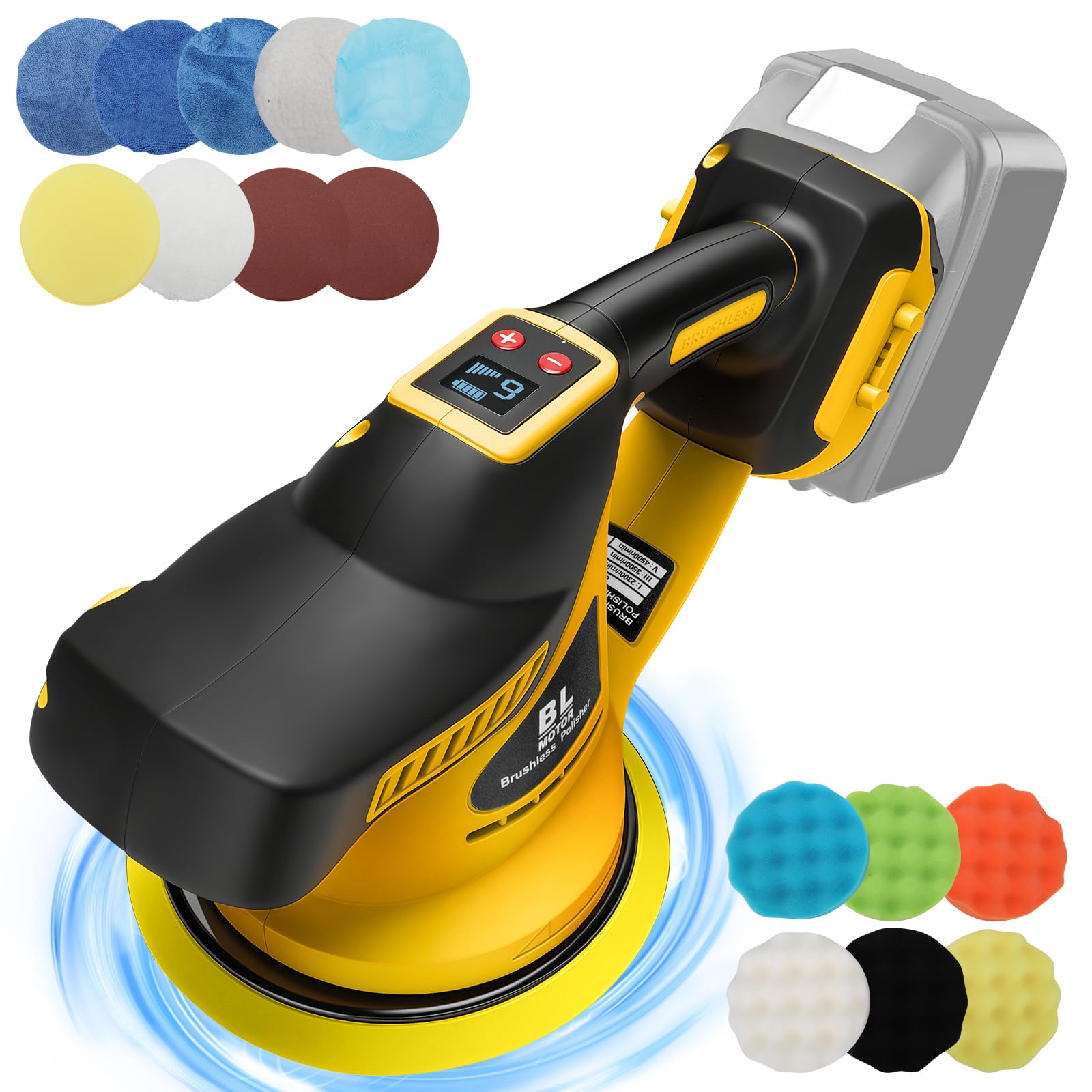 WingFly Poliermaschine für Dewalt 18V,20v Akku, 450W Auto Poliermaschine Set, 6 variable Geschwindigkeit, zum Entfernen von Farbe und Mörtel, Auto Polieren, Schleifen (ohne Akku)