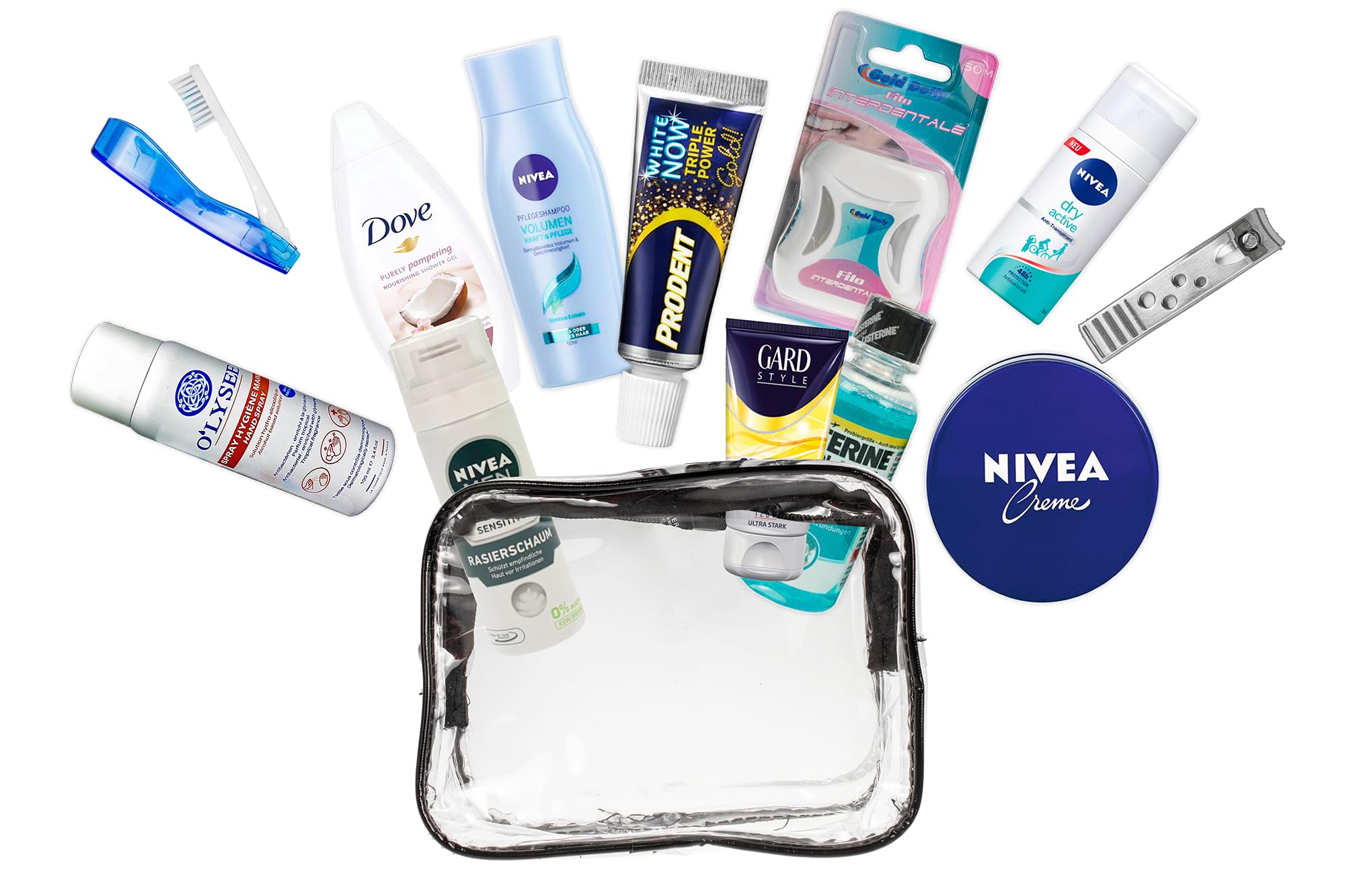 Reise-Essentials-Kit Kosmetikkoffer PVC Handgepäck Urlaub Geschäftsreisen Körperpflege