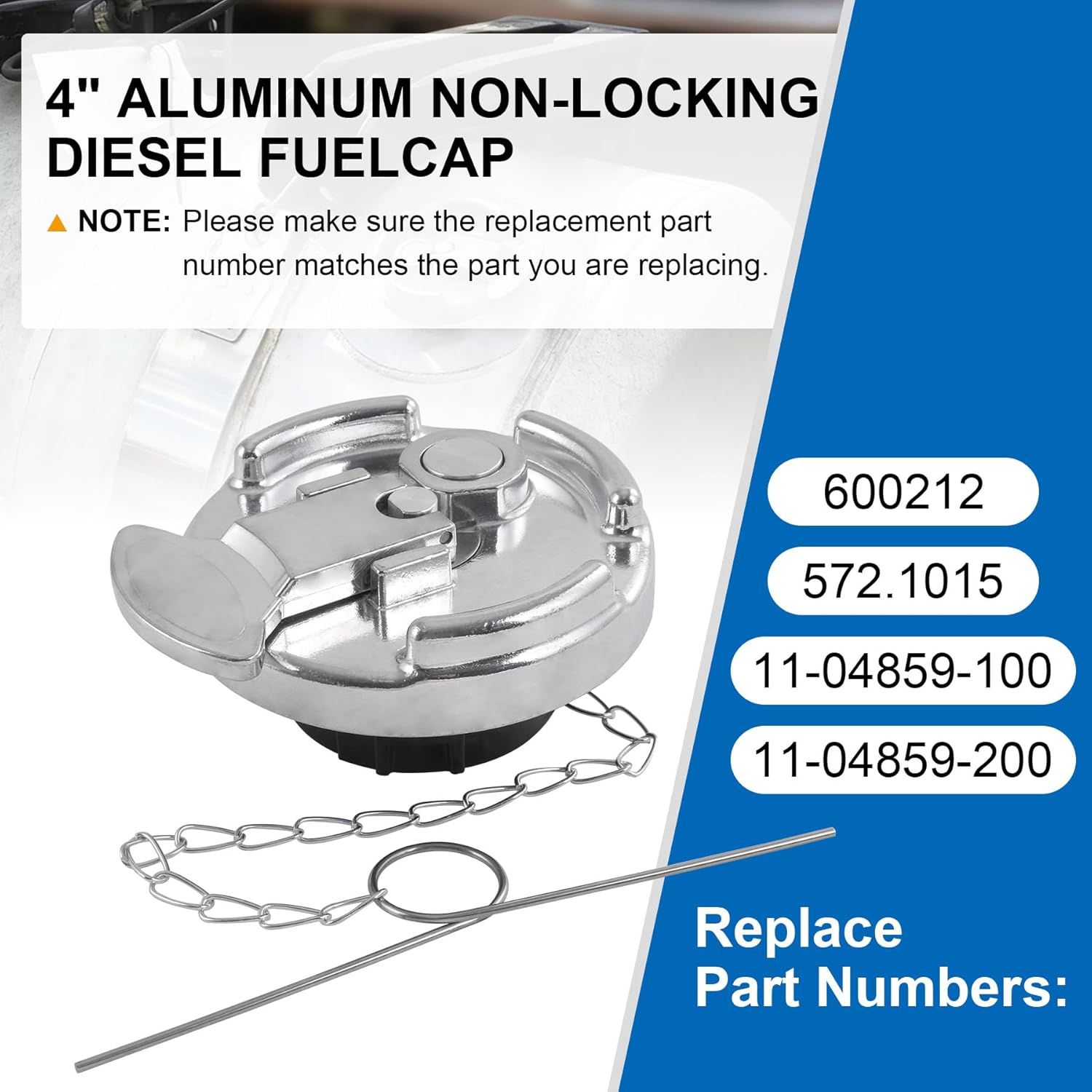 4" Non-Locking Diesel Fuel Cap Compatible with 1972-2017 Peterbilt 330 379 389 579 587 Trucks Replaces OEM 11-04859-100 11-04859-200 572.1015 600212 Aluminum Lever Style Fuel Tank Cap Non-Vented 2Pcs