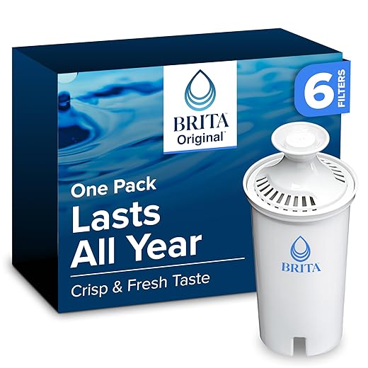Brita standard water filter replacements for pitchers and dispensers, lasts 2 months, reduces chlorine taste and odor, 6 count