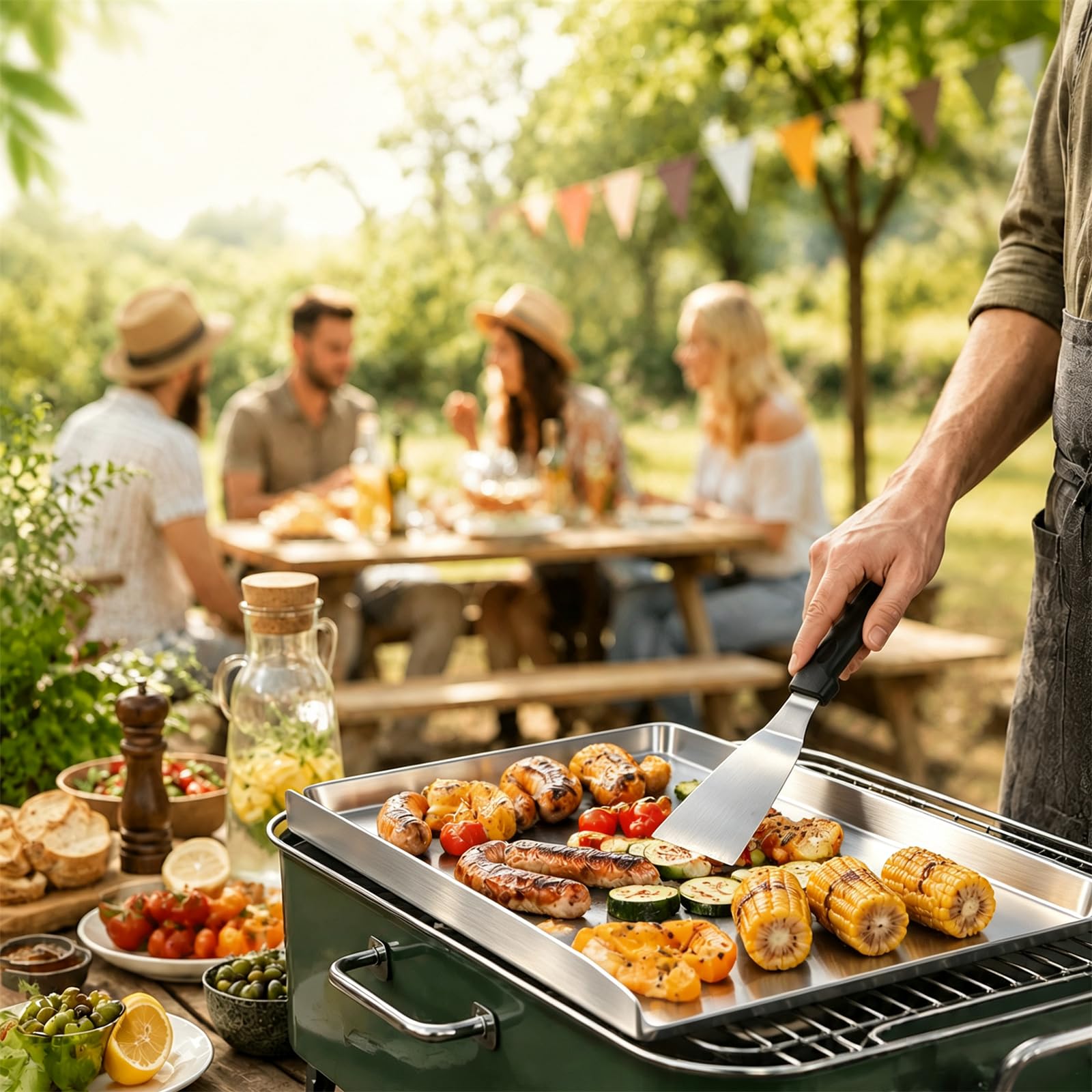 Nifogo Piastra per Barbecue 30 x 20 cm con 1 Spatole