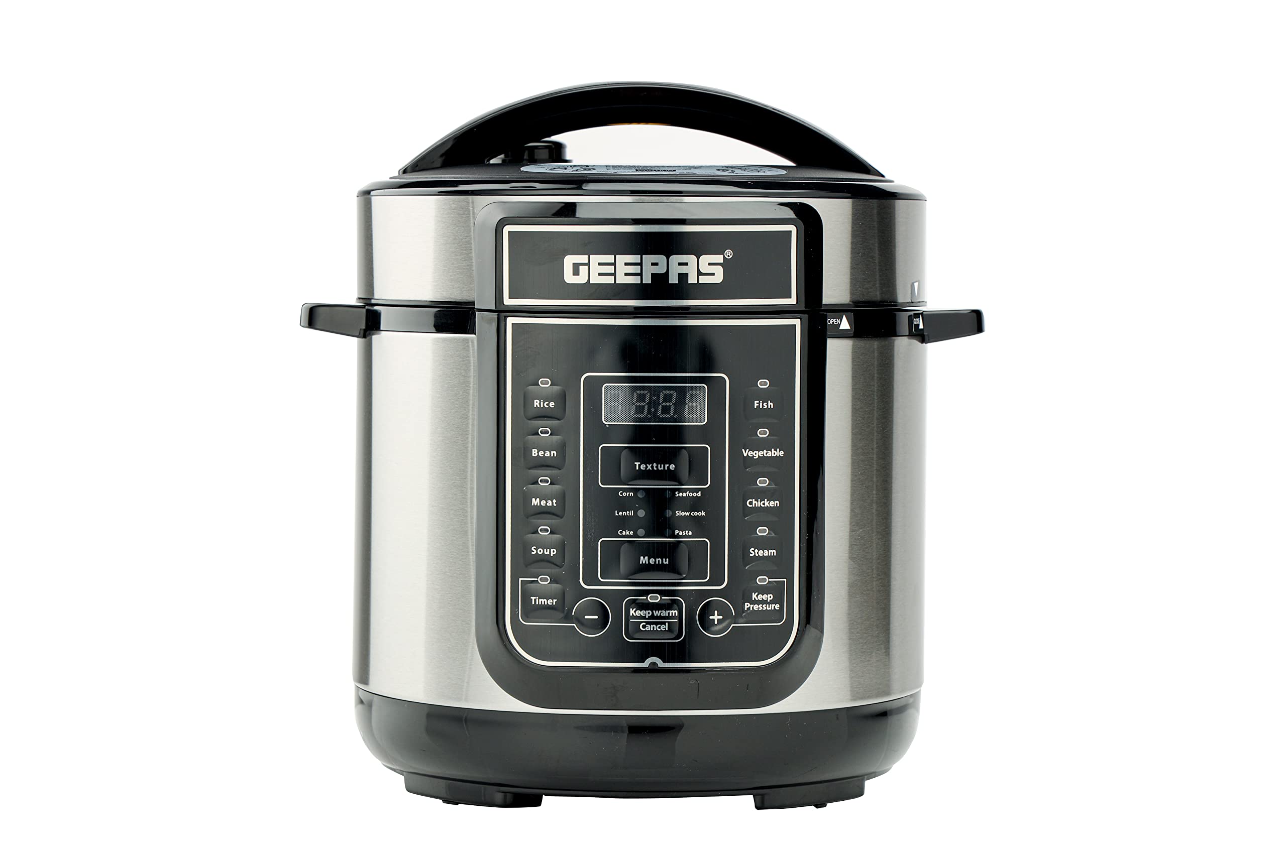 GeepasGeepas 1000W 14-in-1 Multi-Function Cooker, Electric Pressure Cooker Multi-Purpose Steamer, Digital Multicooker - Instant Cook Steaming Sautéing Stewing Multi Cooker, 6L, 1000W, Stainless Steel/Black