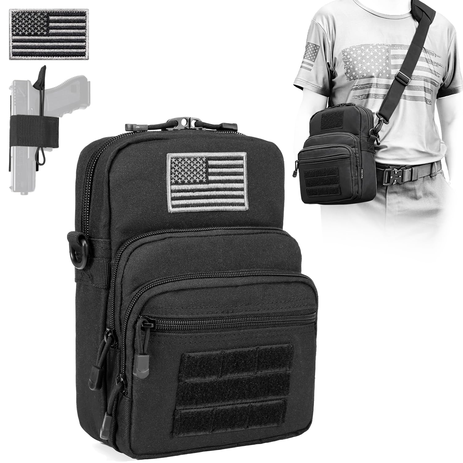 DBTAC Compact Gun Pouch w/Shoulder Strap | 3L CCW Crossbody Travel Bag Tactical Shoulder Bag w/Gun Holder, Black