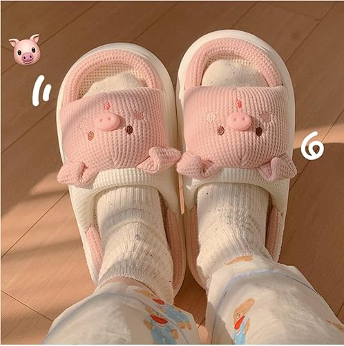 Miniatura 6 de CEINOM Pantuflas de cerdo de dibujos animados para mujer, pantuflas de casa kawaii, pantuflas lindas para mujeres y hombres, pantuflas de piso