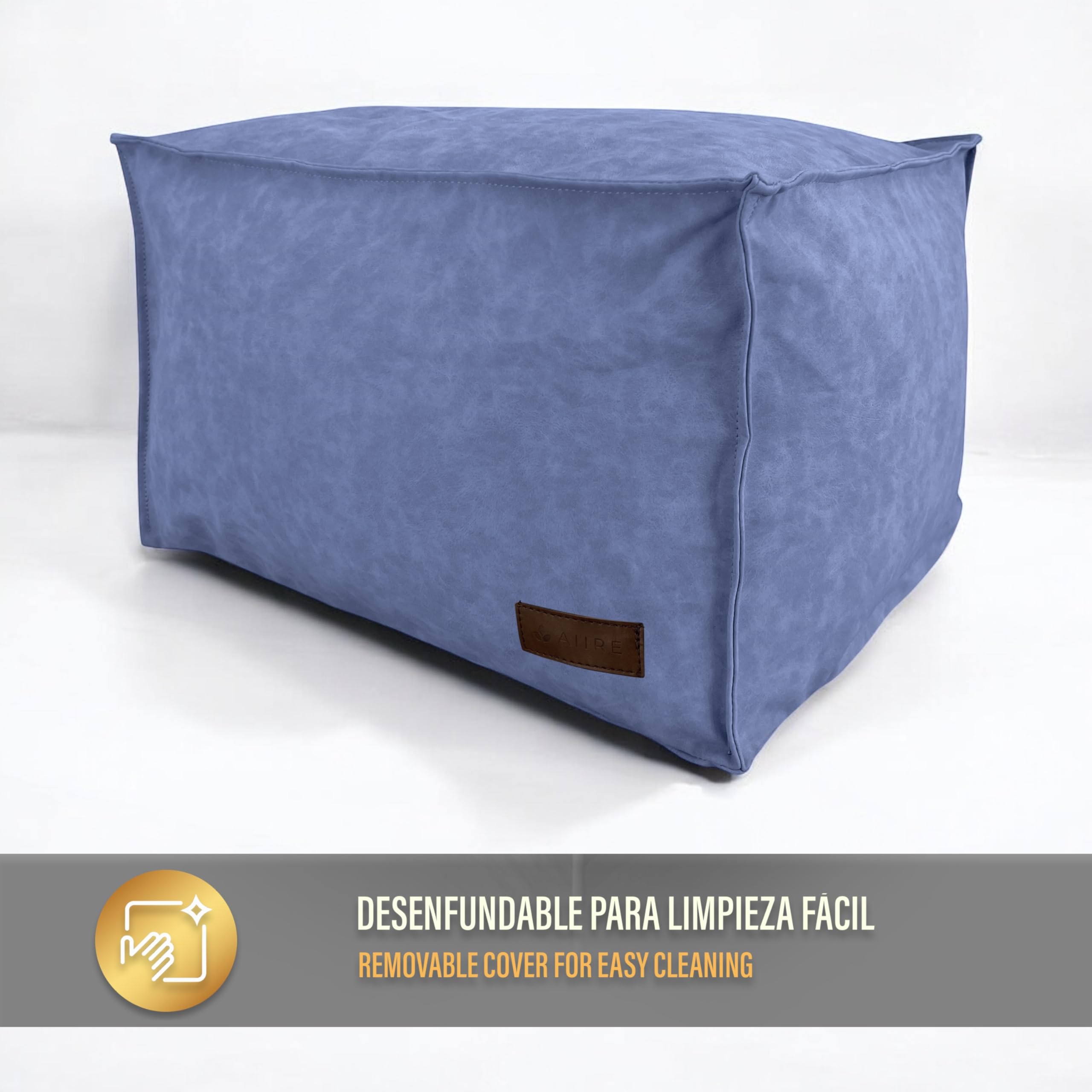 Aiire Reposapies Puff Salon Moderno - [50x40x30 cm] Puf Rectangular en Polipiel o Taburete para Reposa Pies Sofa - Cojin de Suelo XXL para Complemento de Bean Bag Gamer Azul