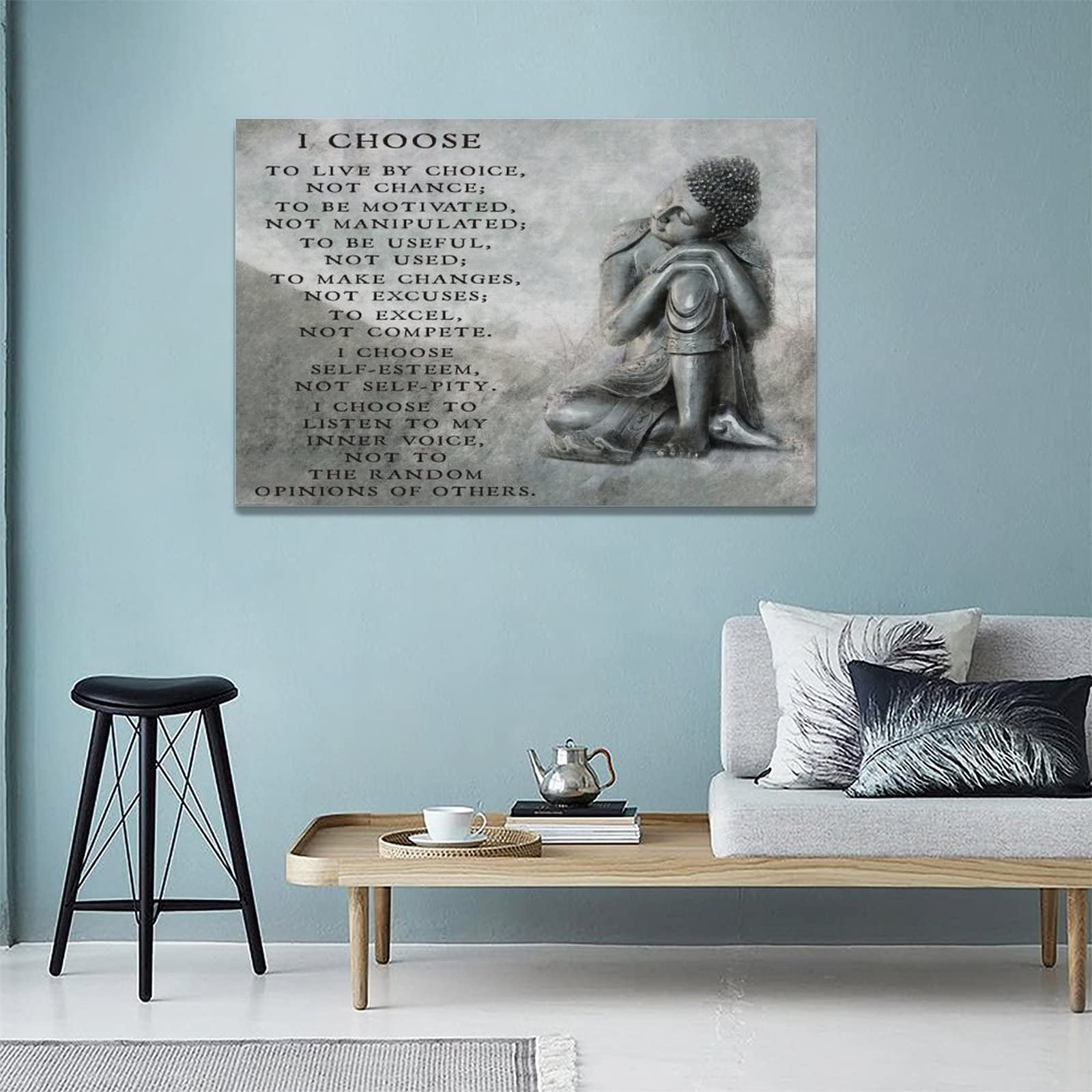 Guying Art Stampa artistica su tela Zen Statua di Buddha Citazioni motivazionali Poster Immagine in bianco e nero Pittura buddista Decorazione domestica 50x70cmx2 Senza cornice