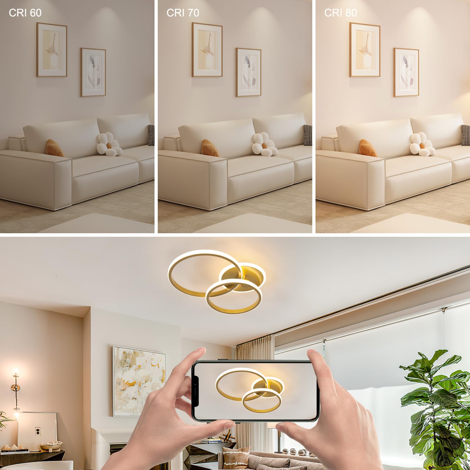 Gouden LED glazen plafondlamp Ilonka, dimbaar